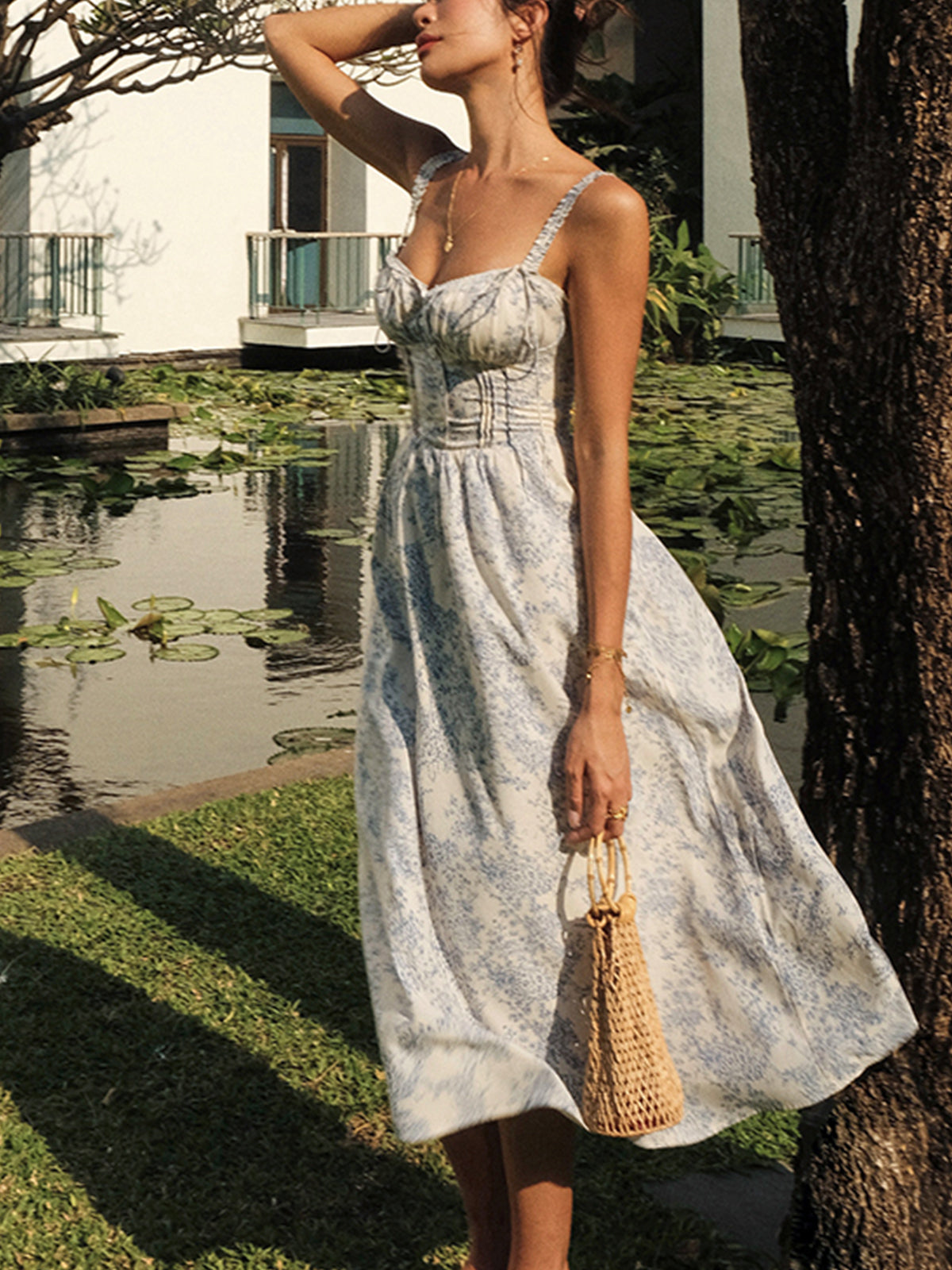 Sapphire Garden Floral Cami Midi Dress-Massicos