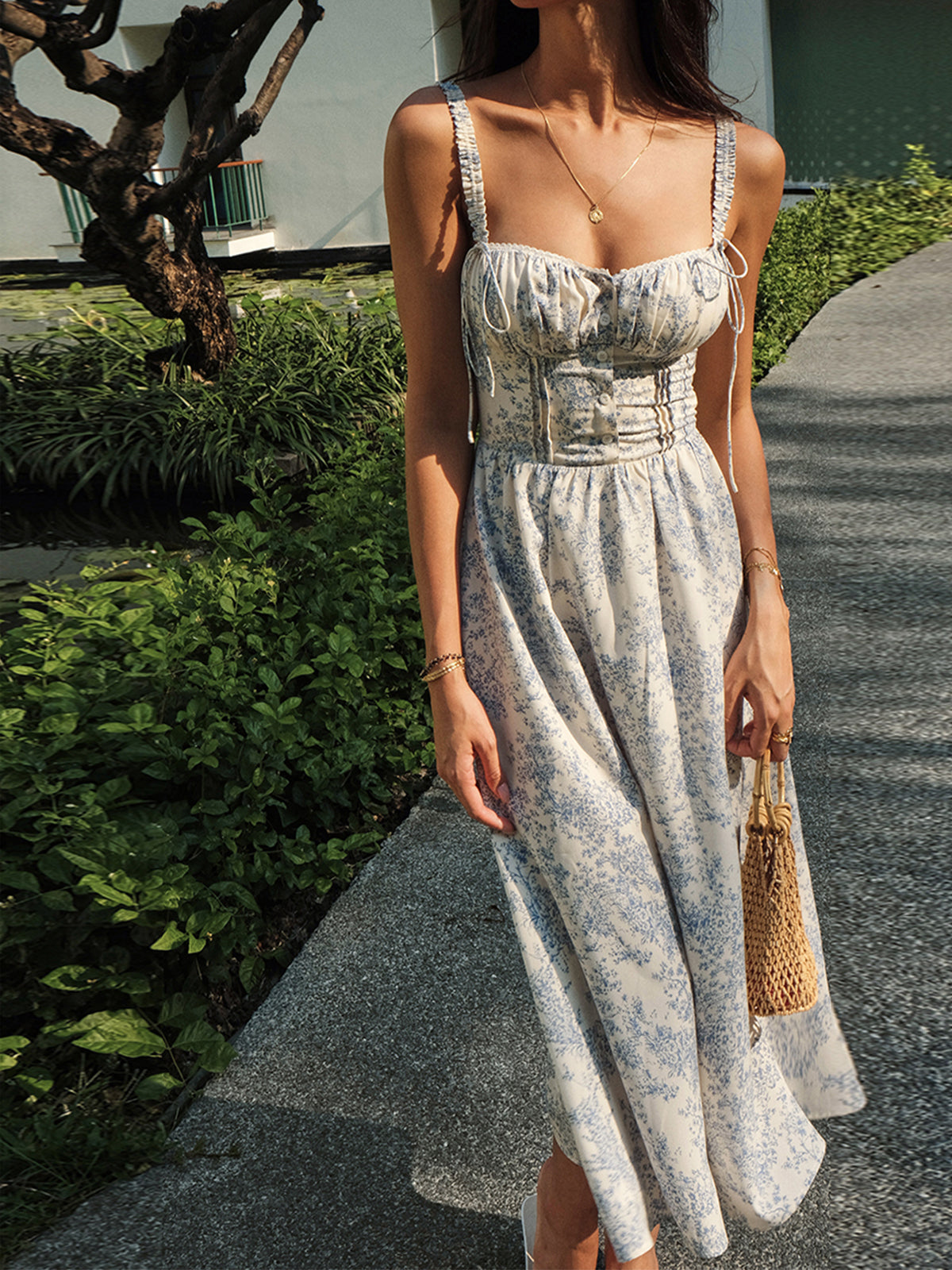 Sapphire Garden Floral Cami Midi Dress-Massicos