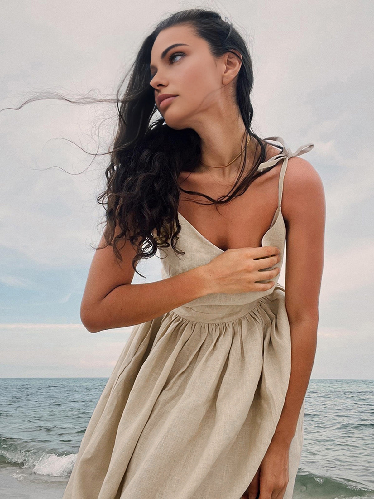 Cotton & Linen Backless Long Dress-Massicos