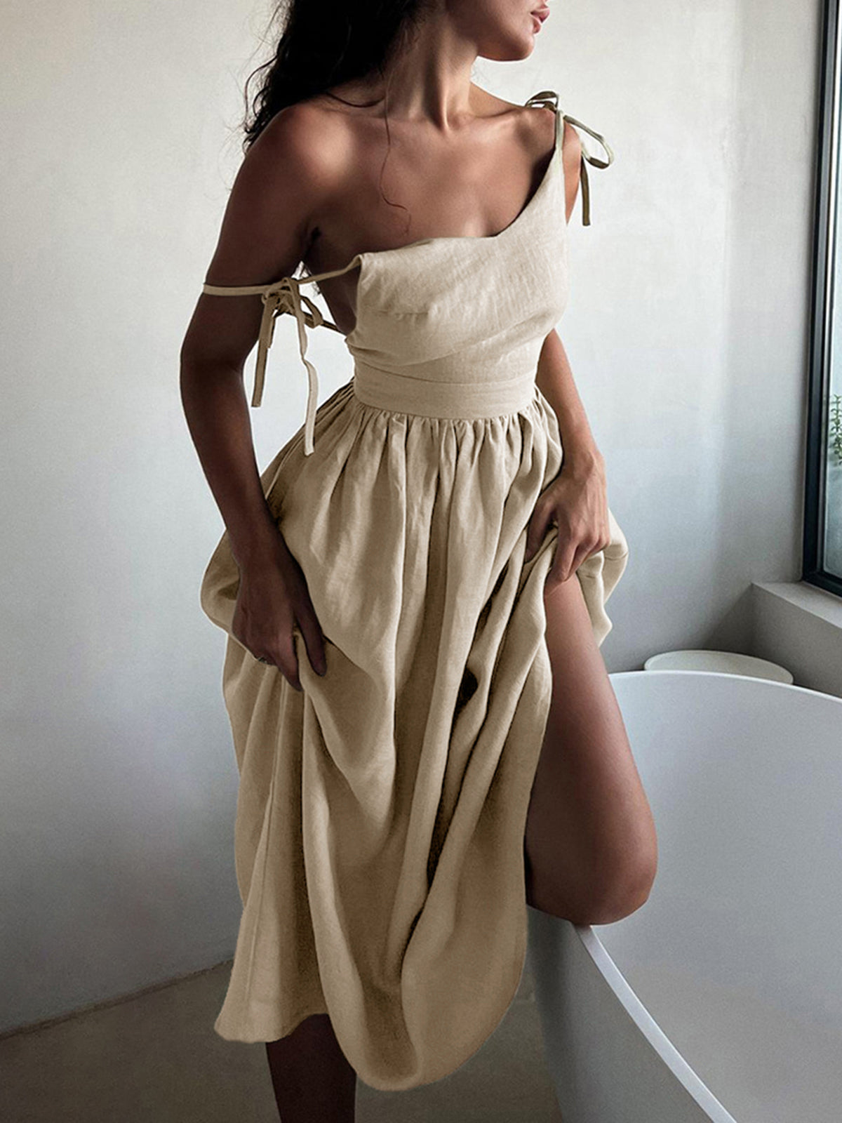 Cotton & Linen Backless Long Dress-Massicos