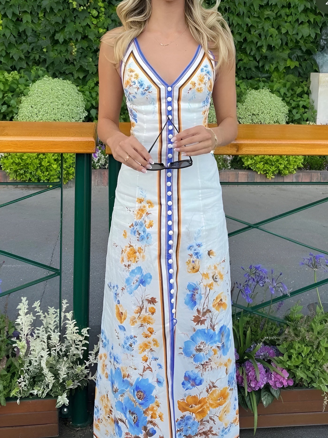 Casual Floral Printed Halter Long Dress-Massicos