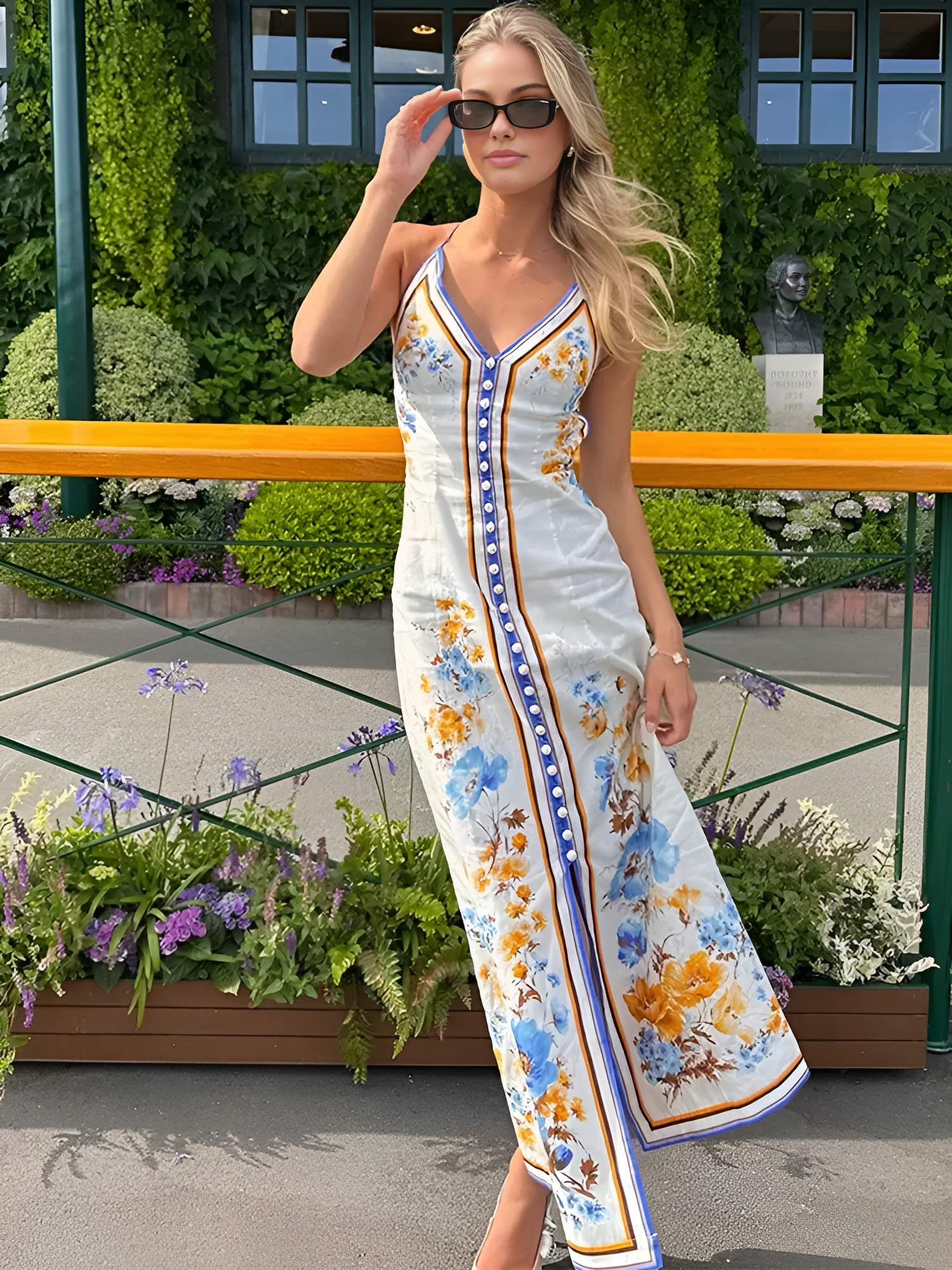 Casual Floral Printed Halter Long Dress-Massicos