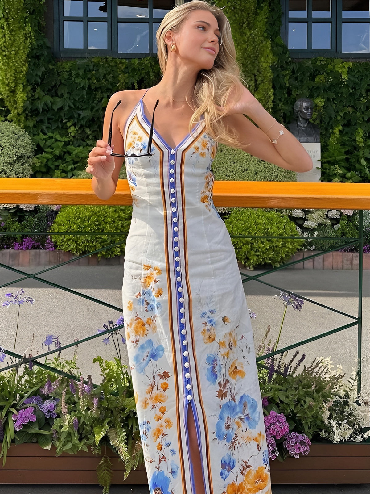 Casual Floral Printed Halter Long Dress-Massicos