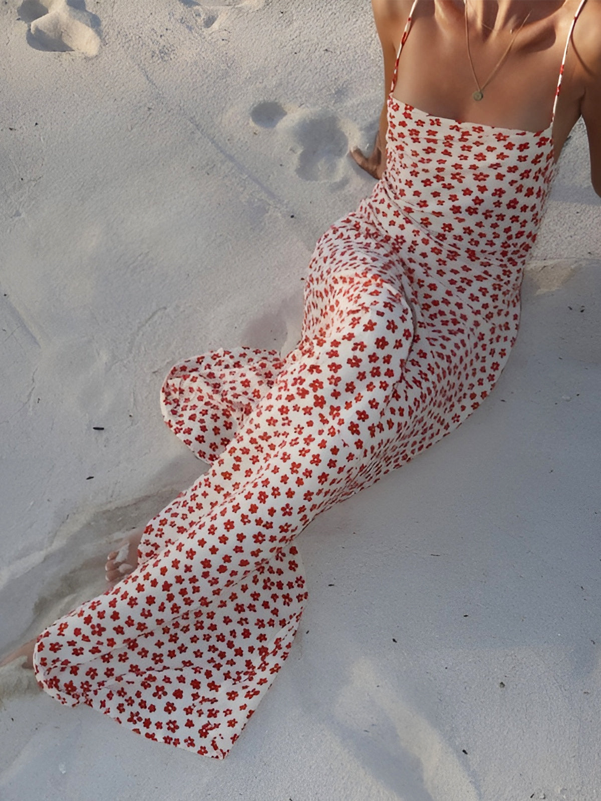 Strappy Floral Print Crisscross Flowy Long Sundress-Massicos