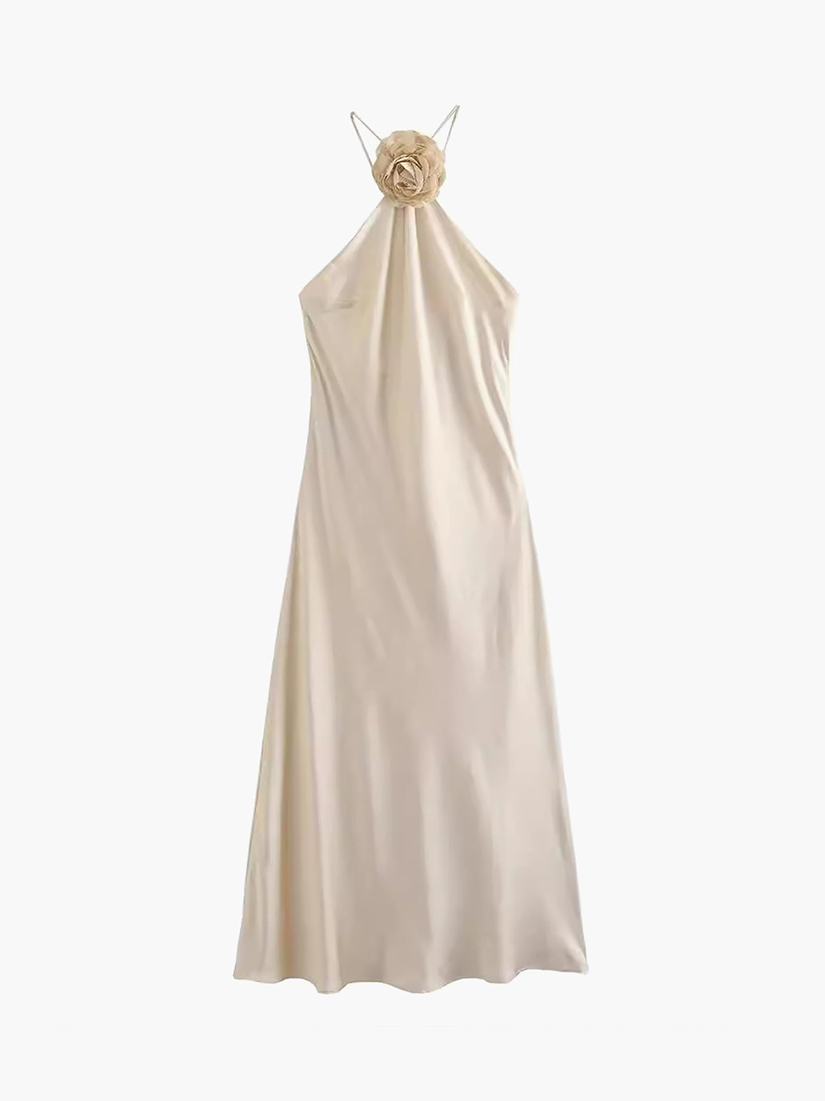 Satin Rosette Decor Halter Midi Dress-Massicos