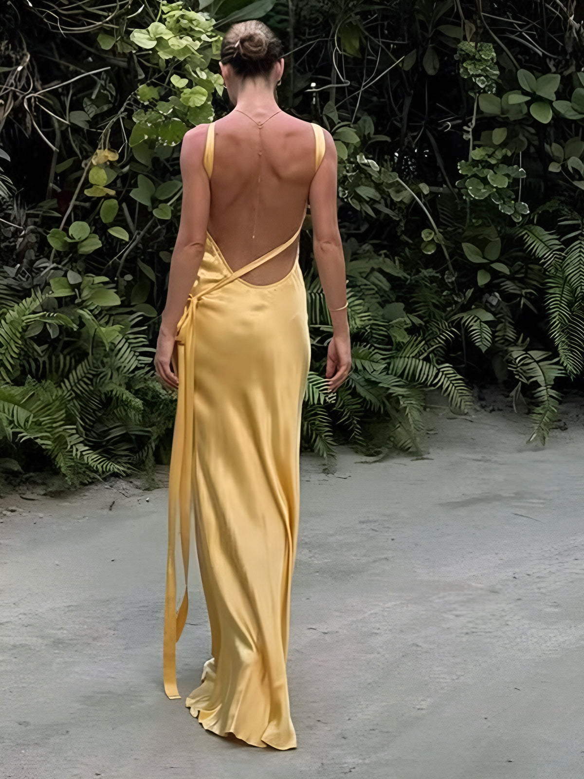 Semi-Sheer Satin Asymmetrical One Shoulder Long Dress-Massicos