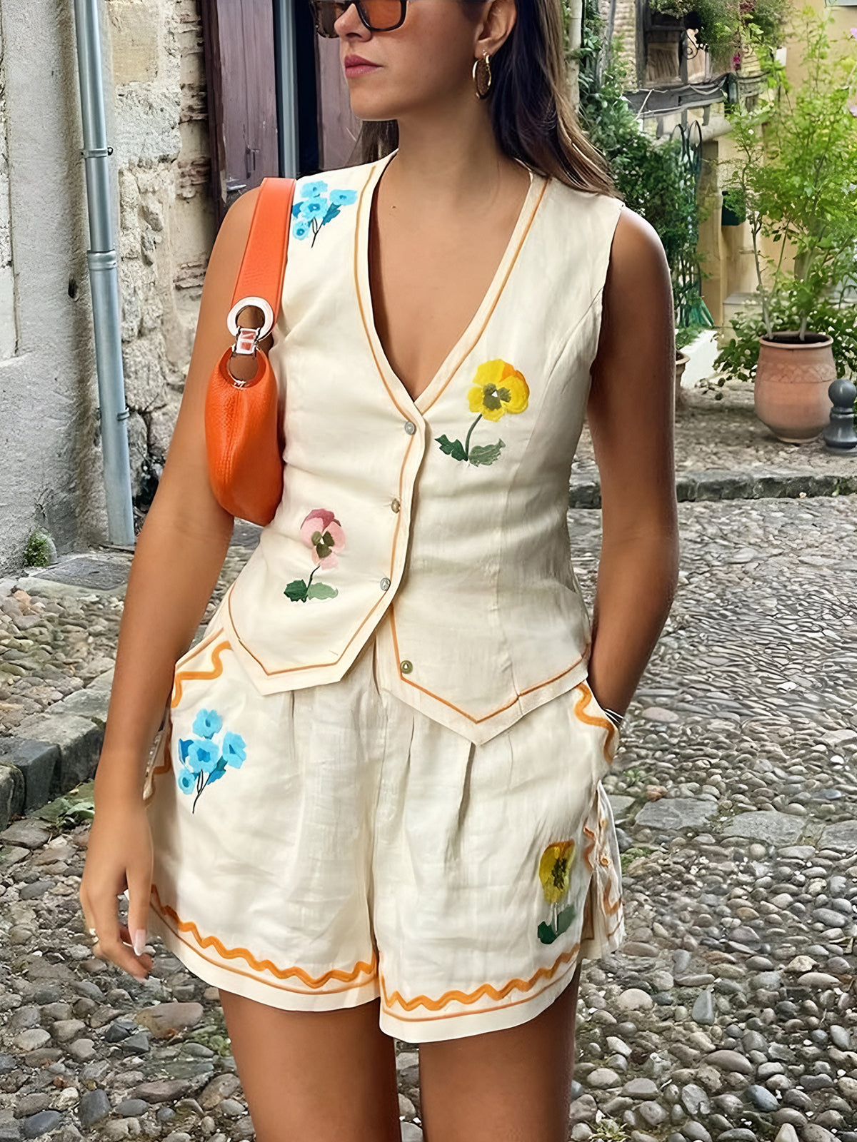 Floral Print Tank Shorts Set-Massicos