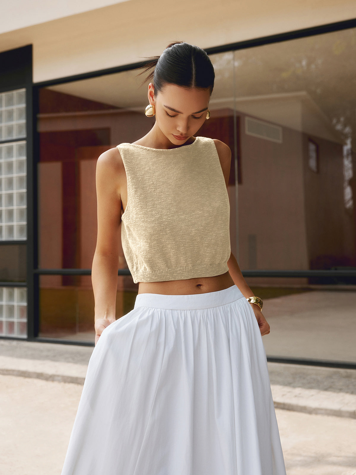 Cotton Blends Crop Tank Top-Massicos