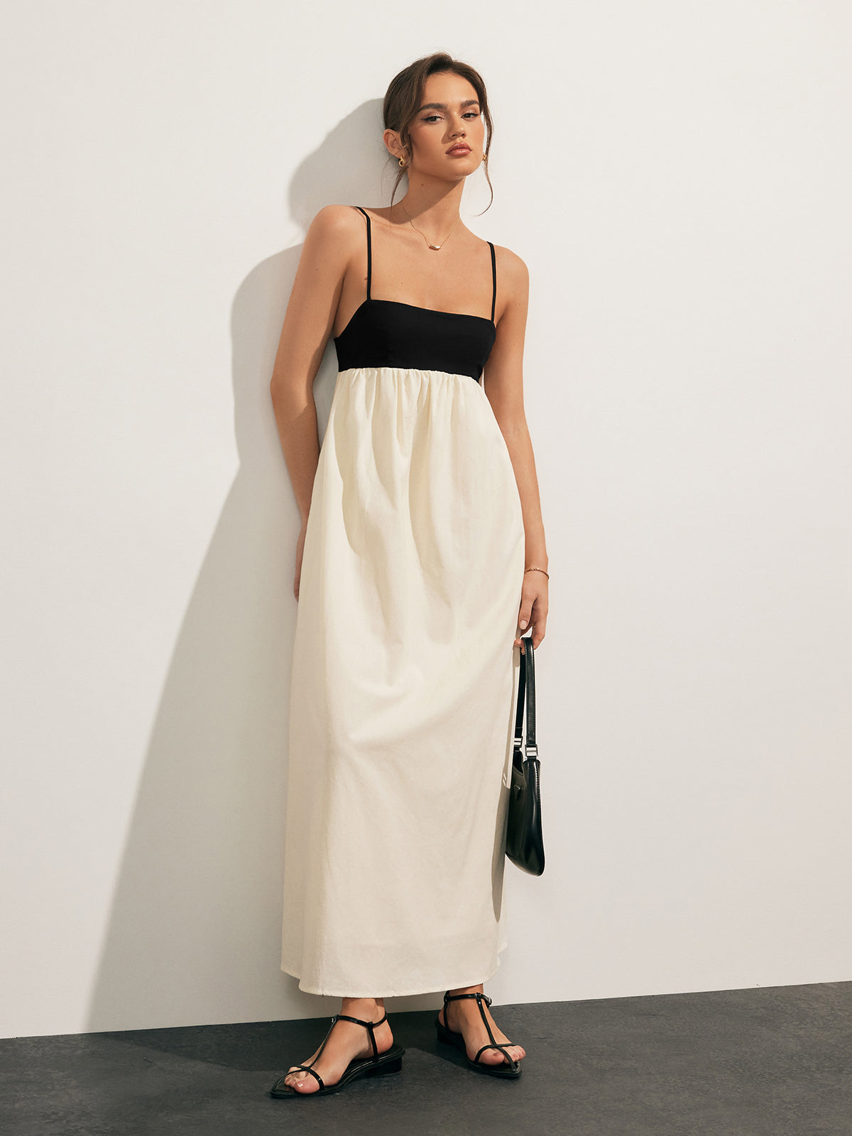 Open Back Contrast Pocket Long Dress-Massicos