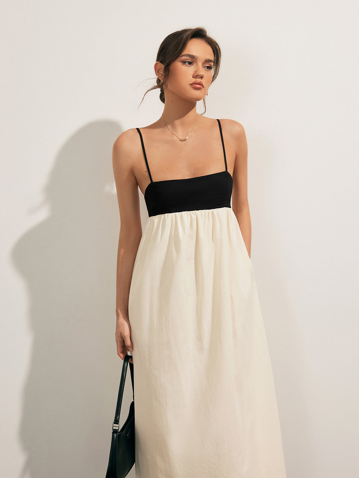 Open Back Contrast Pocket Long Dress-Massicos