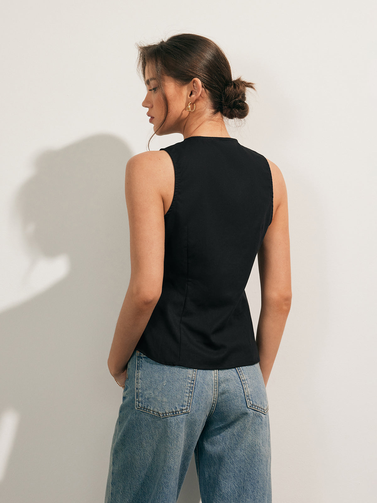 Linen Blends Button Up Tank Top-Massicos
