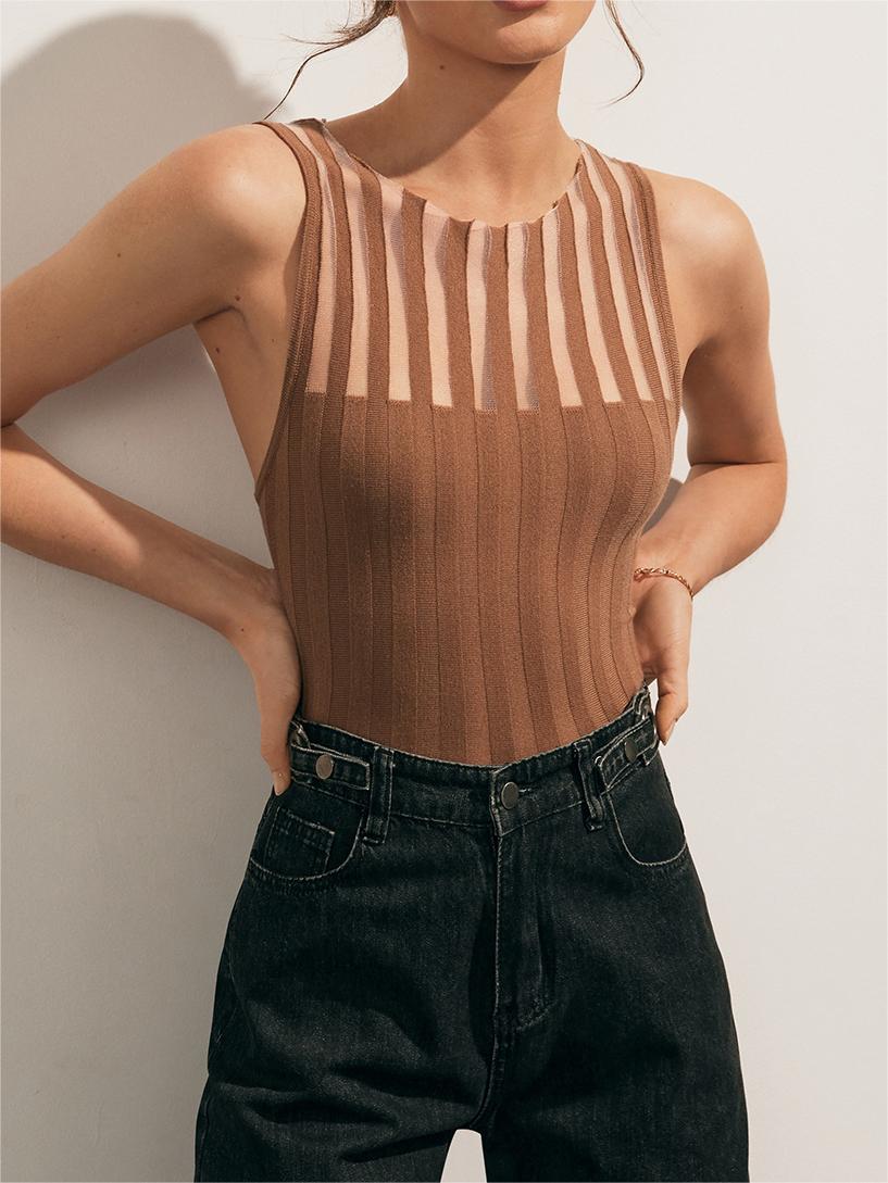 Sheer Ribbed Tank Top-Massicos
