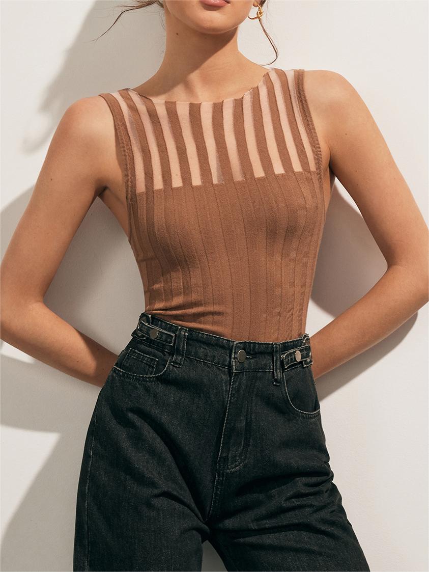 Sheer Ribbed Tank Top-Massicos