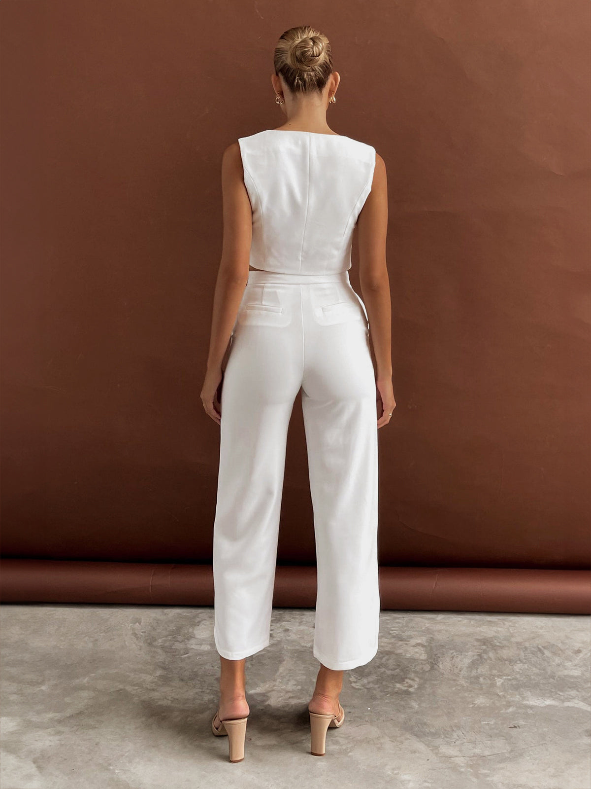 Solid  Asymmetrical Straight Leg Pants Set-Massicos
