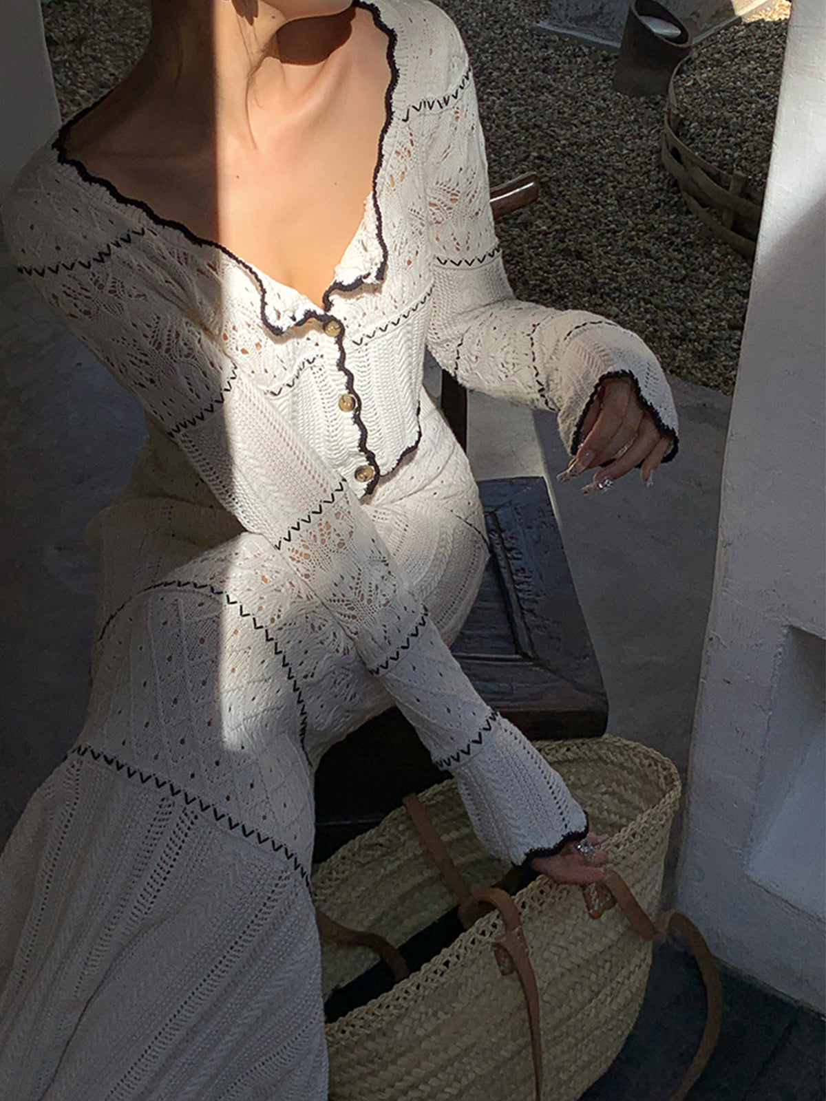 Contrast Binding Knit Cardigan-Massicos