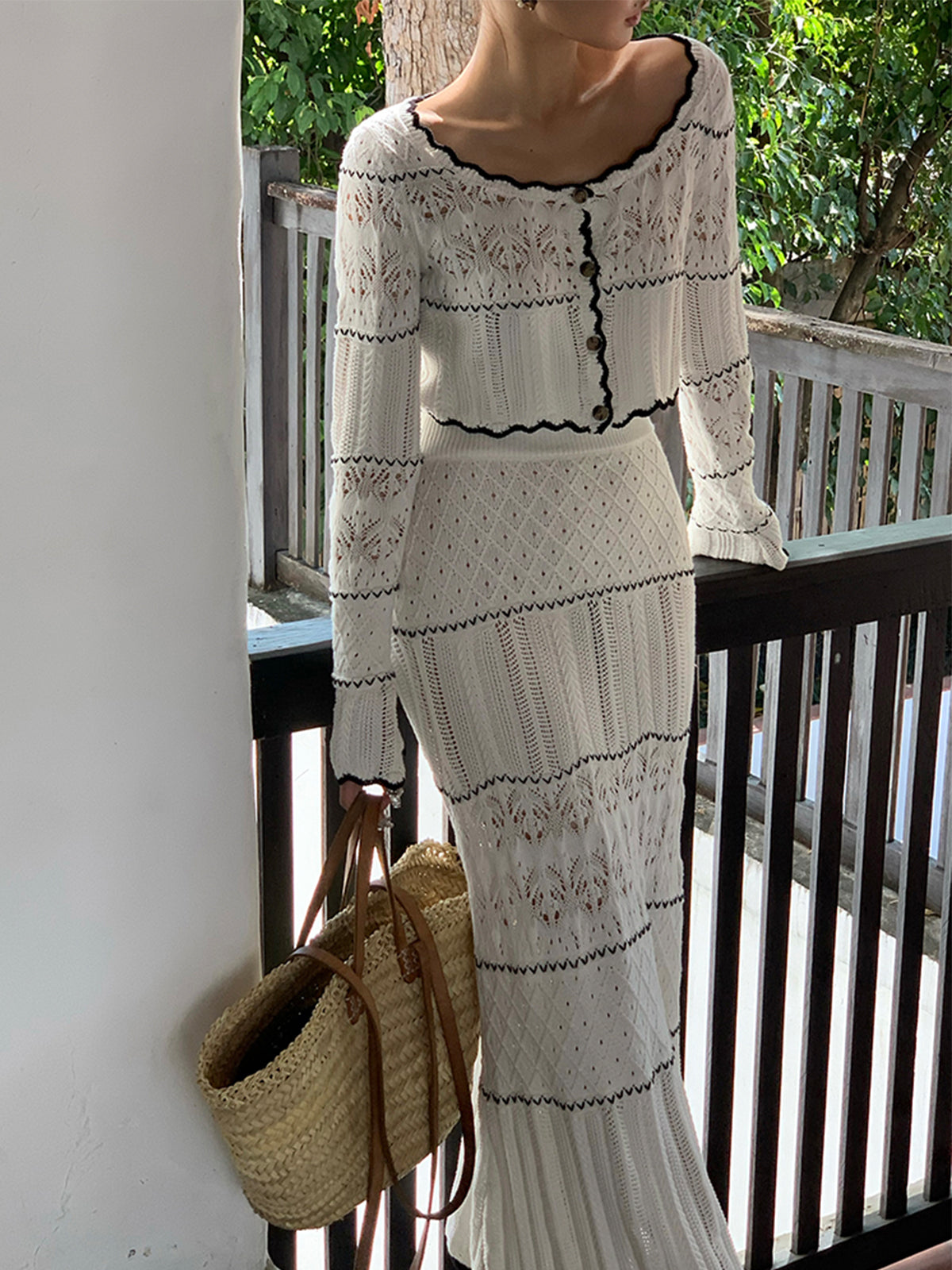 Contrast Binding Knit Cardigan-Massicos