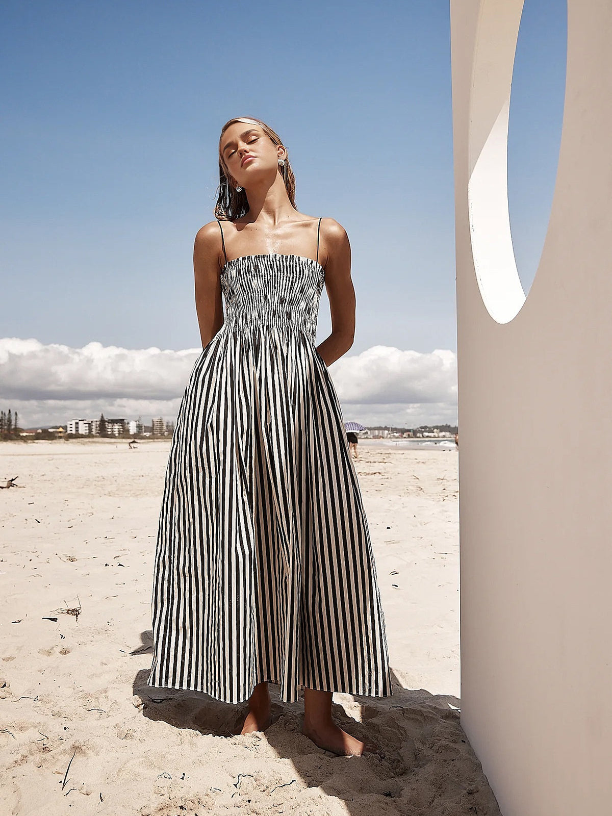 Sleeveless Pinstripe Long Dress-Massicos