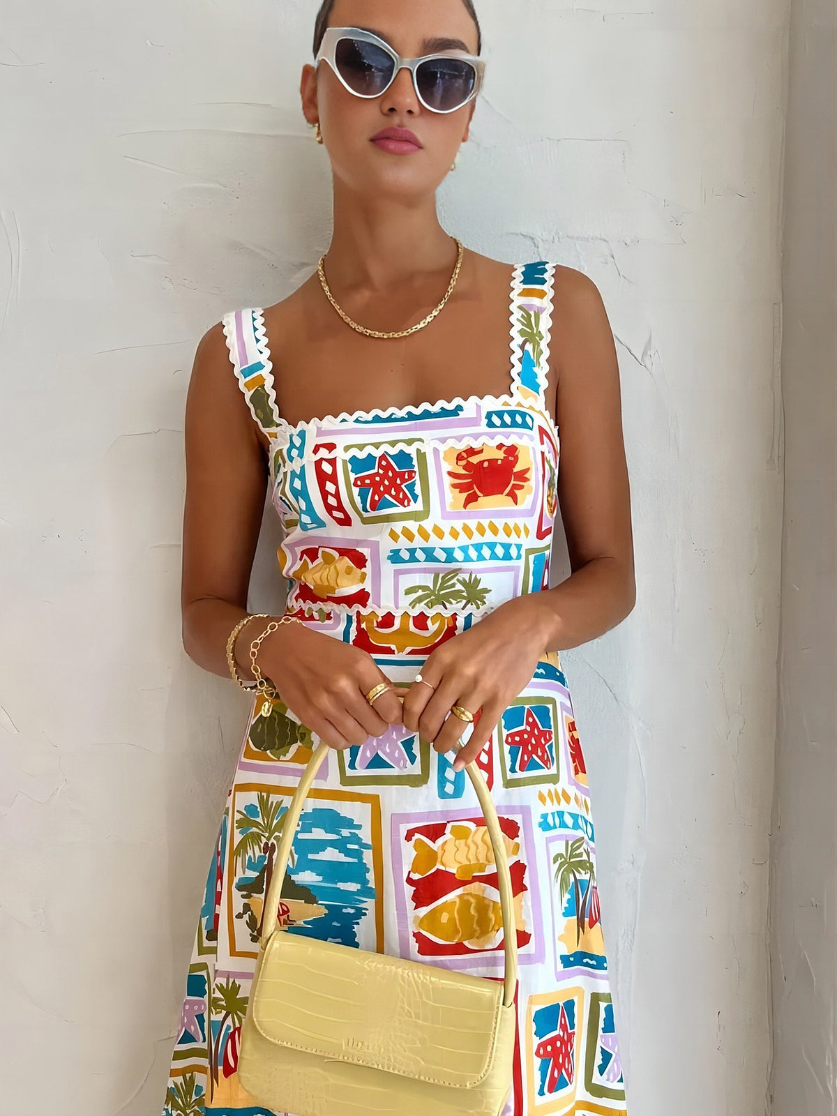 Graffiti Print Sleeveless Long Dress-Massicos