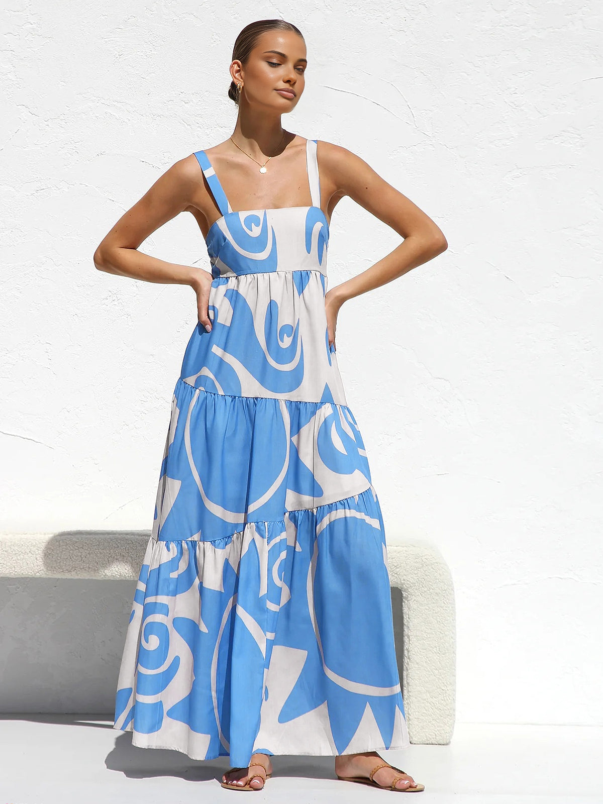 Sun Print Cami Long Dress-Massicos