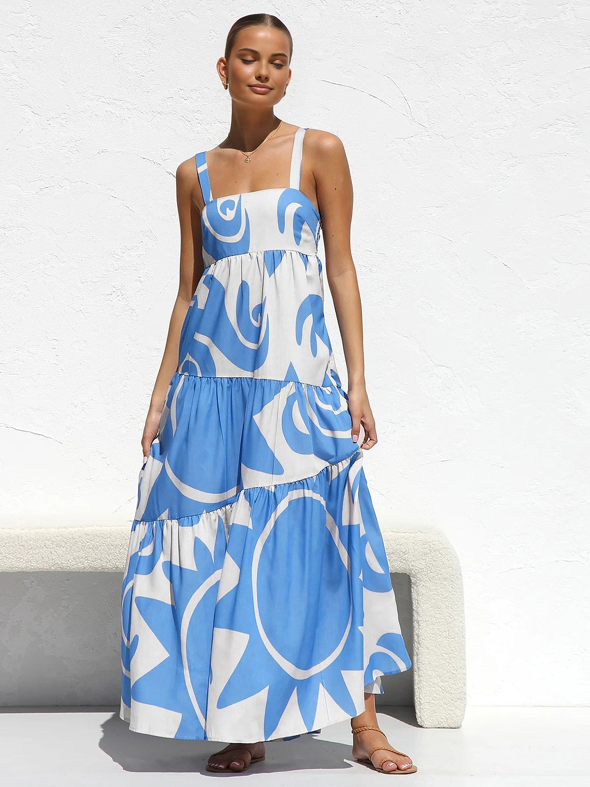 Sun Print Cami Long Dress-Massicos