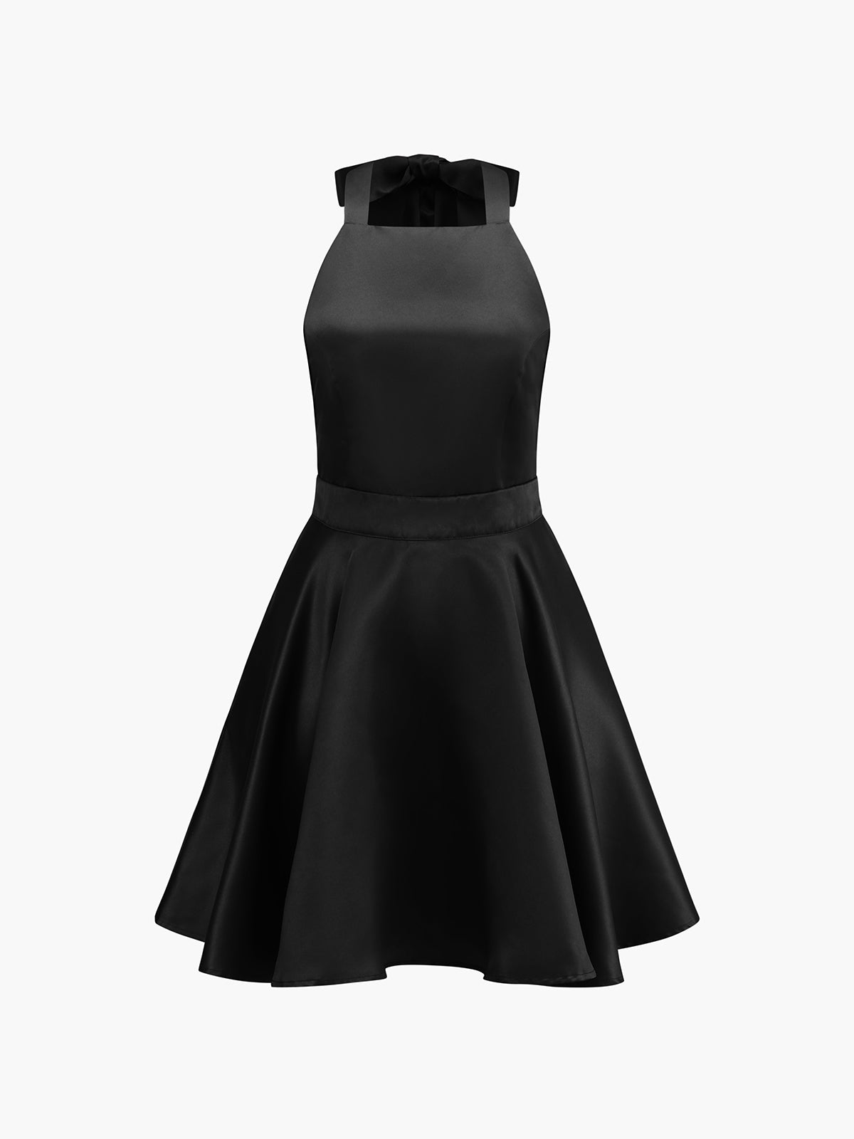 Satin Knotted Doule Pockets Open Back Pleated Mini Dress-Massicos