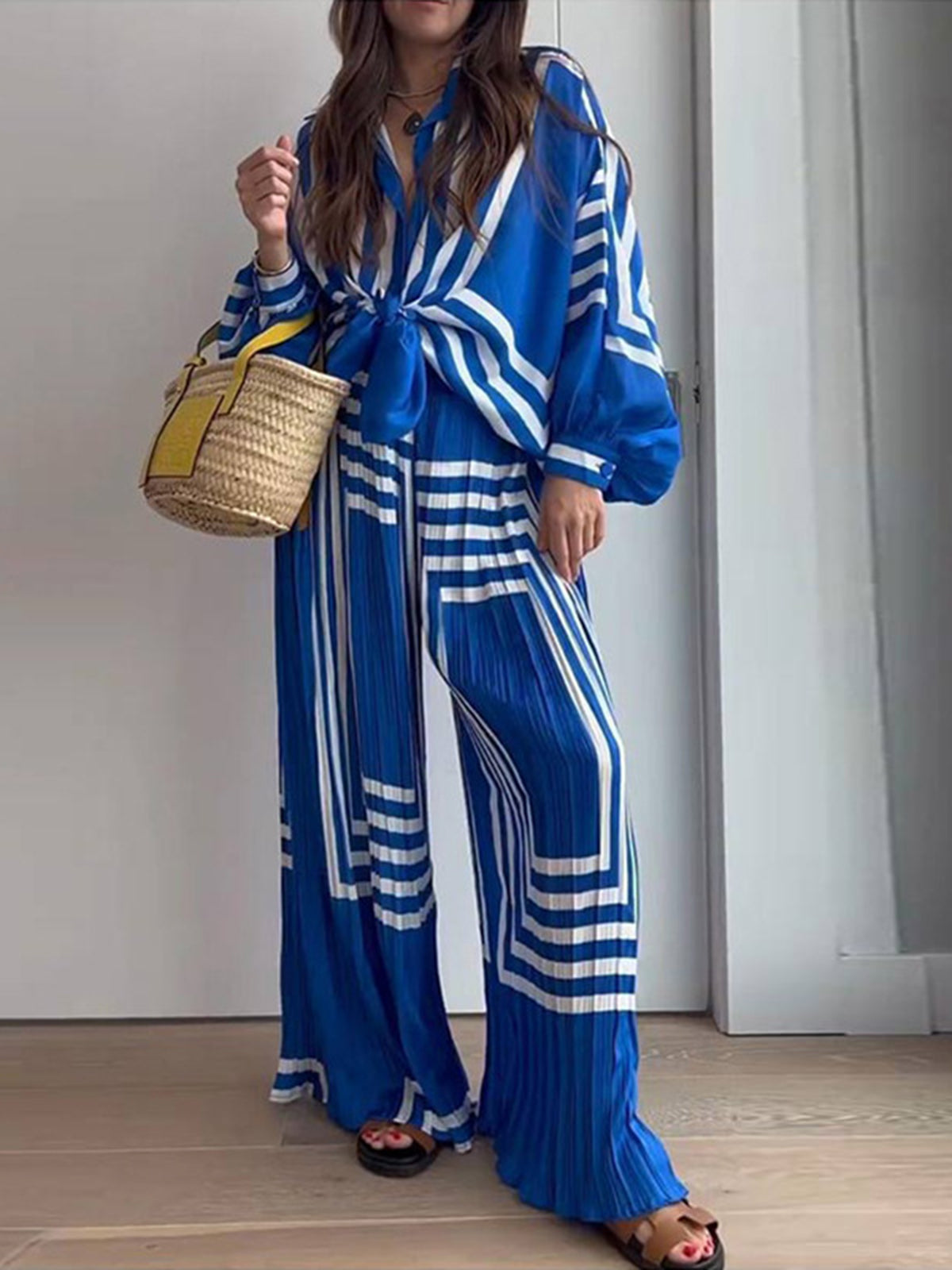 Oversized Print Vacation Pants Set-Massicos