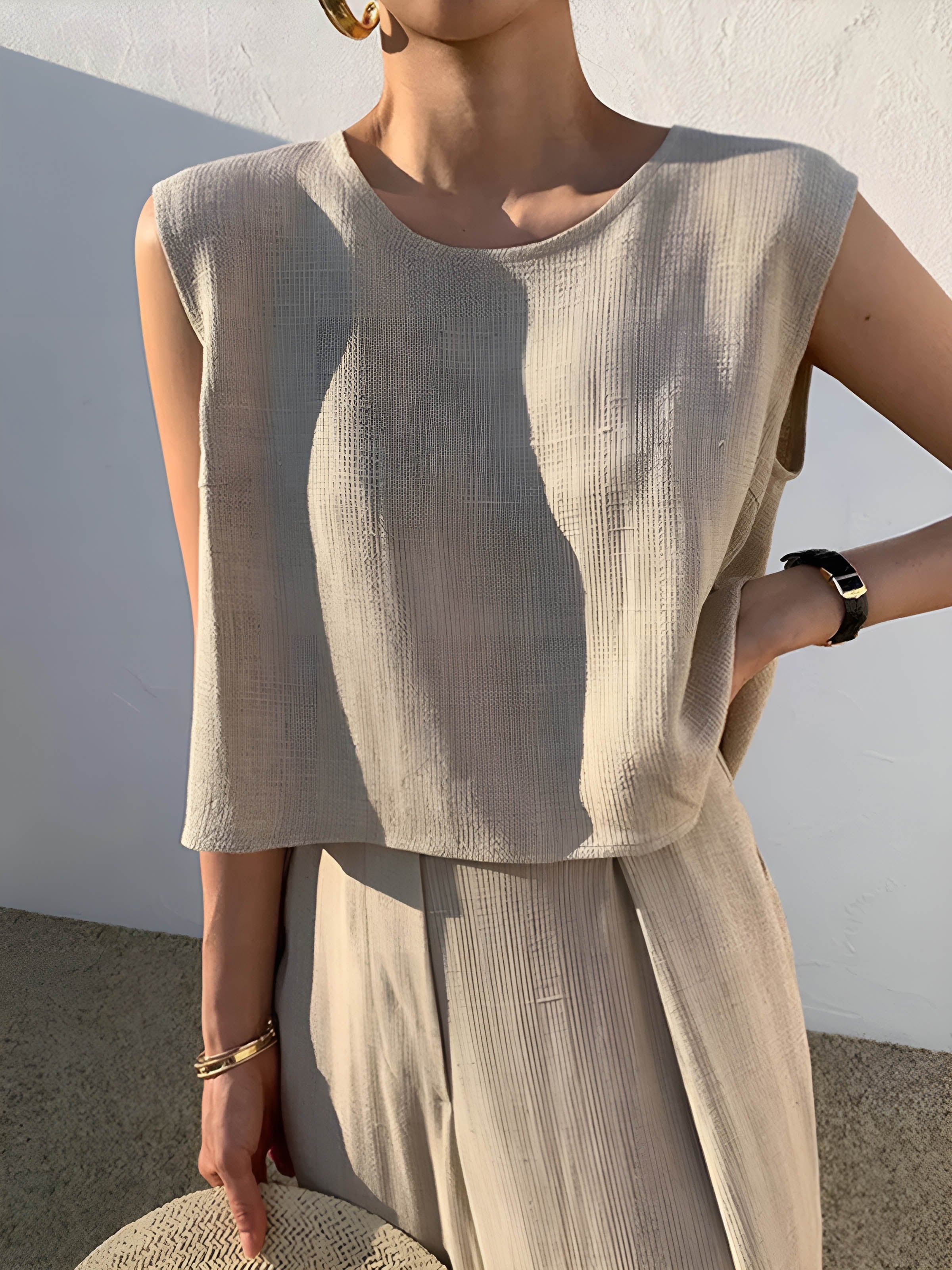 Linen Blends Casual Pants Set-Massicos