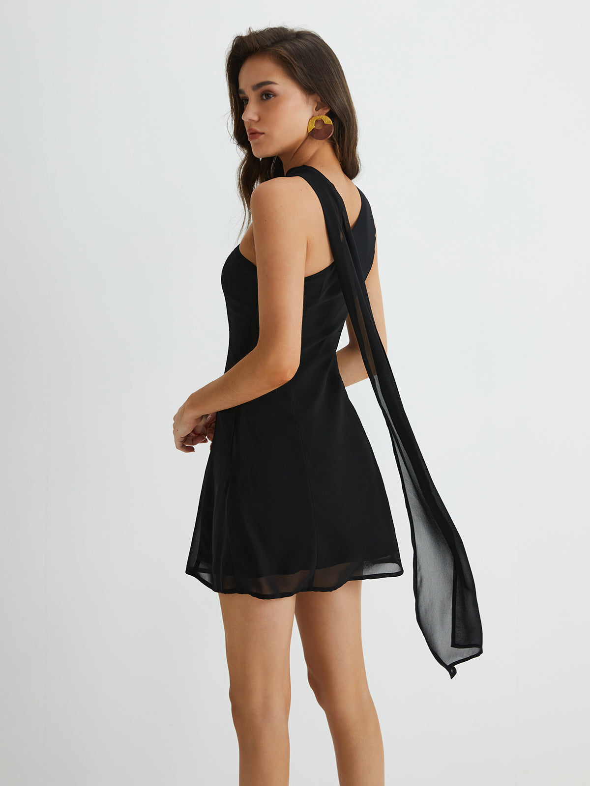 Asymmetrical Cutaway Shoulder Short Dress-Massicos