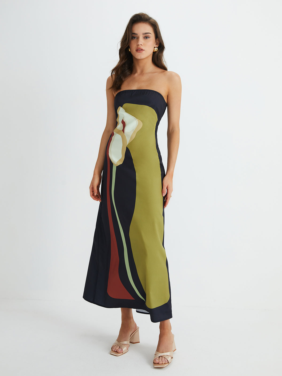 Large Floral Print Split Tube Long Dress-Massicos