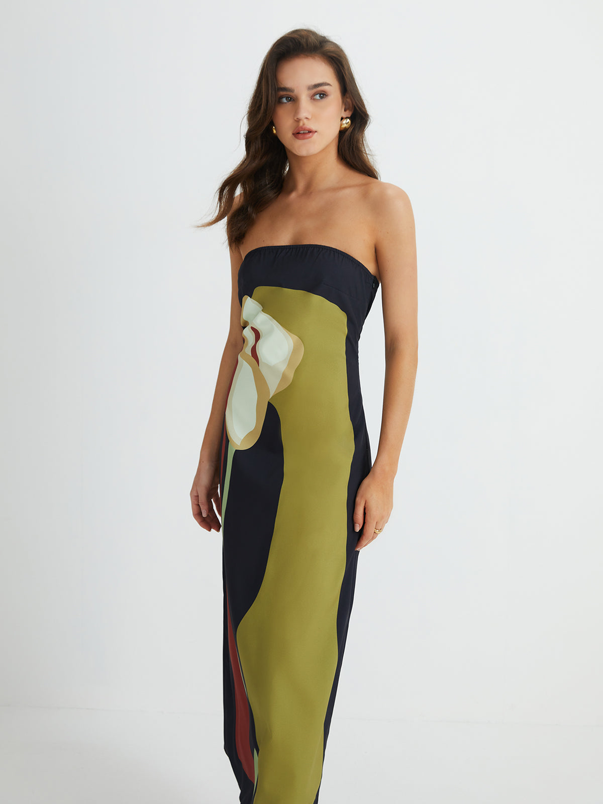 Large Floral Print Split Tube Long Dress-Massicos