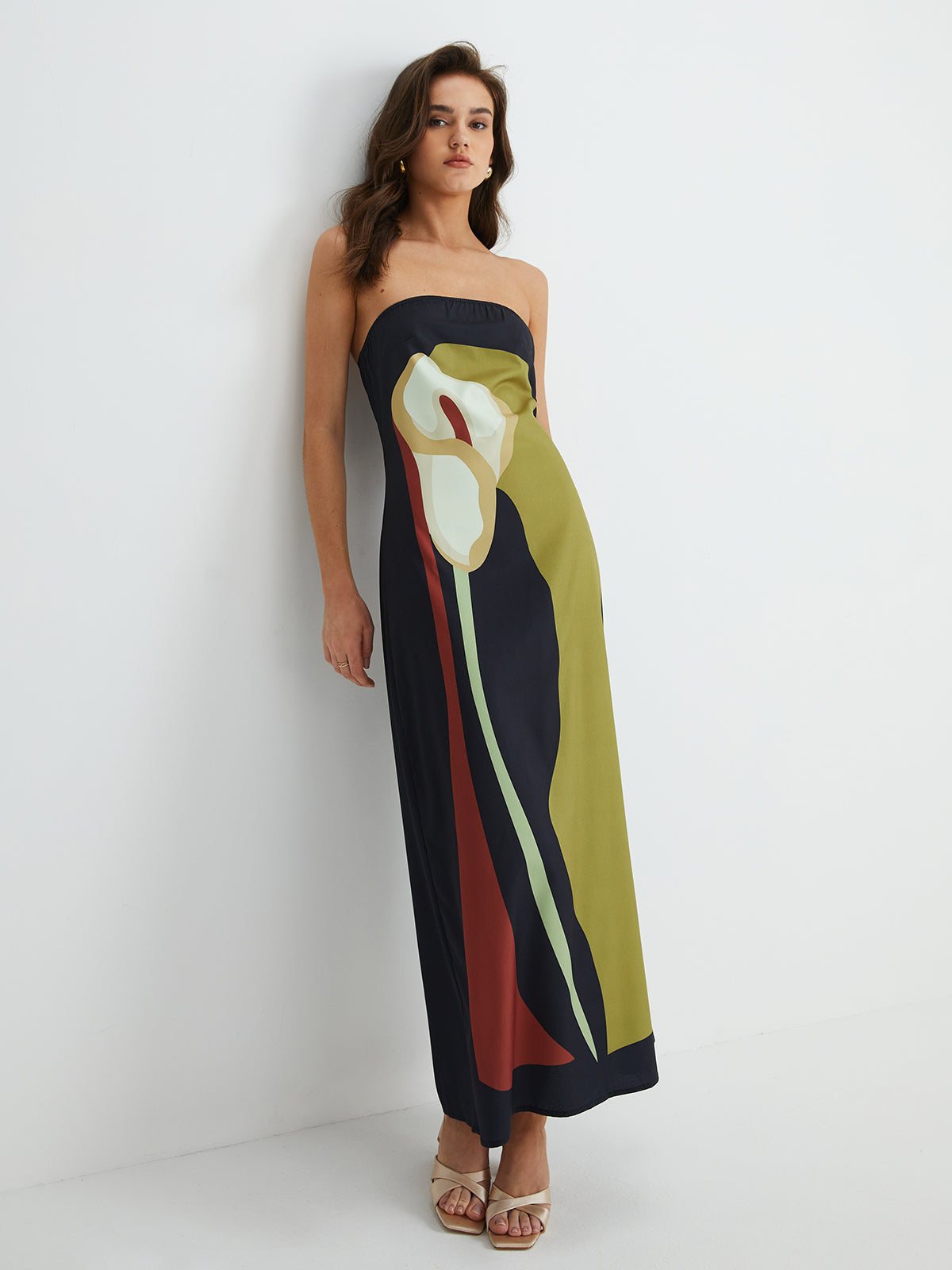 Large Floral Print Split Tube Long Dress-Massicos