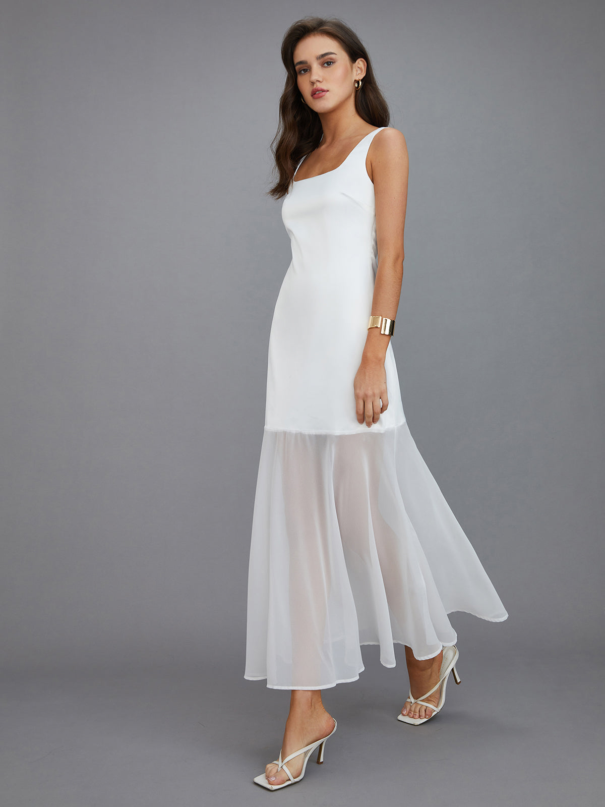Sheer Overlay Long Dress-Massicos
