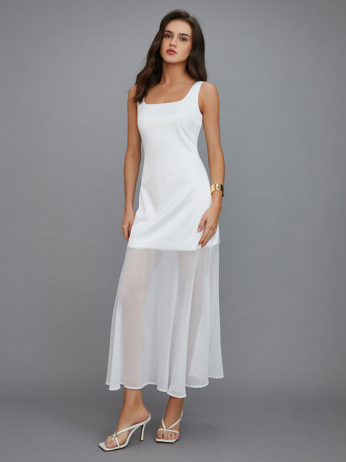 Sheer Overlay Long Dress-Massicos