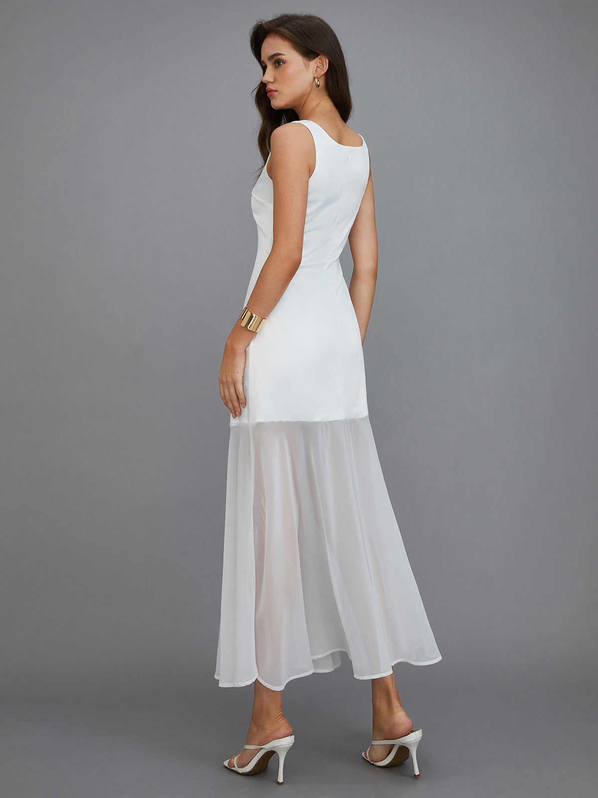 Sheer Overlay Long Dress-Massicos