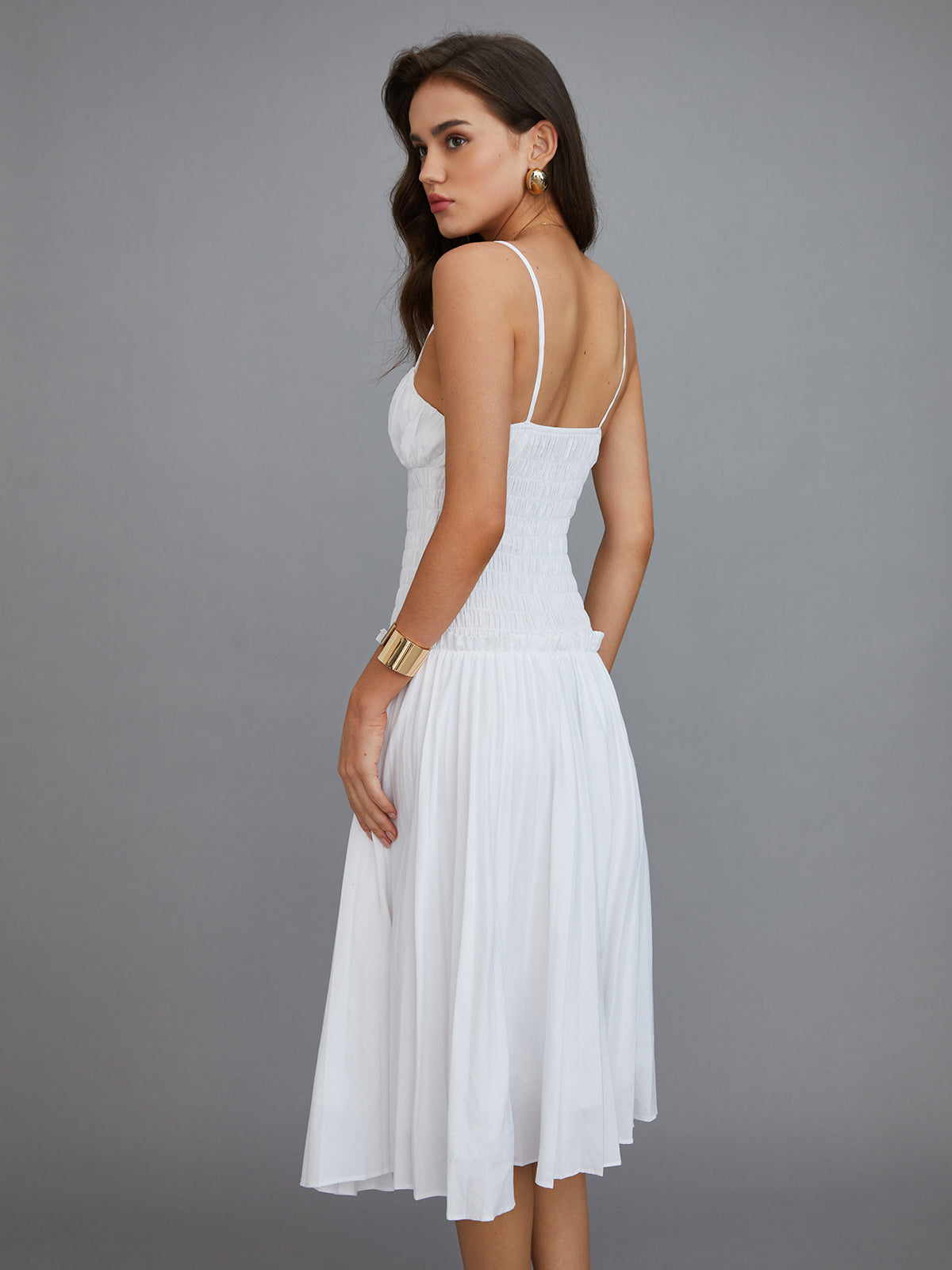 Cutout Tie Front Pleated Cami Midi Dress-Massicos