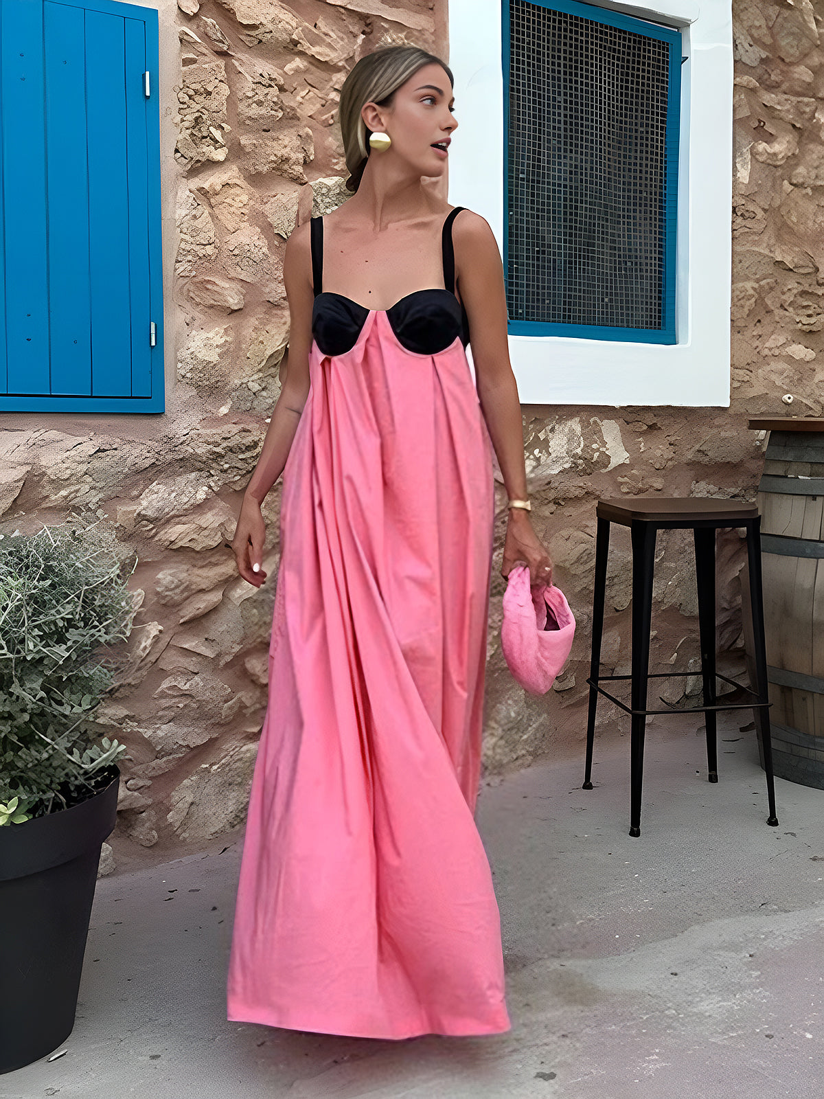 Bra-Splicing Halter Strap Long Dress-Massicos
