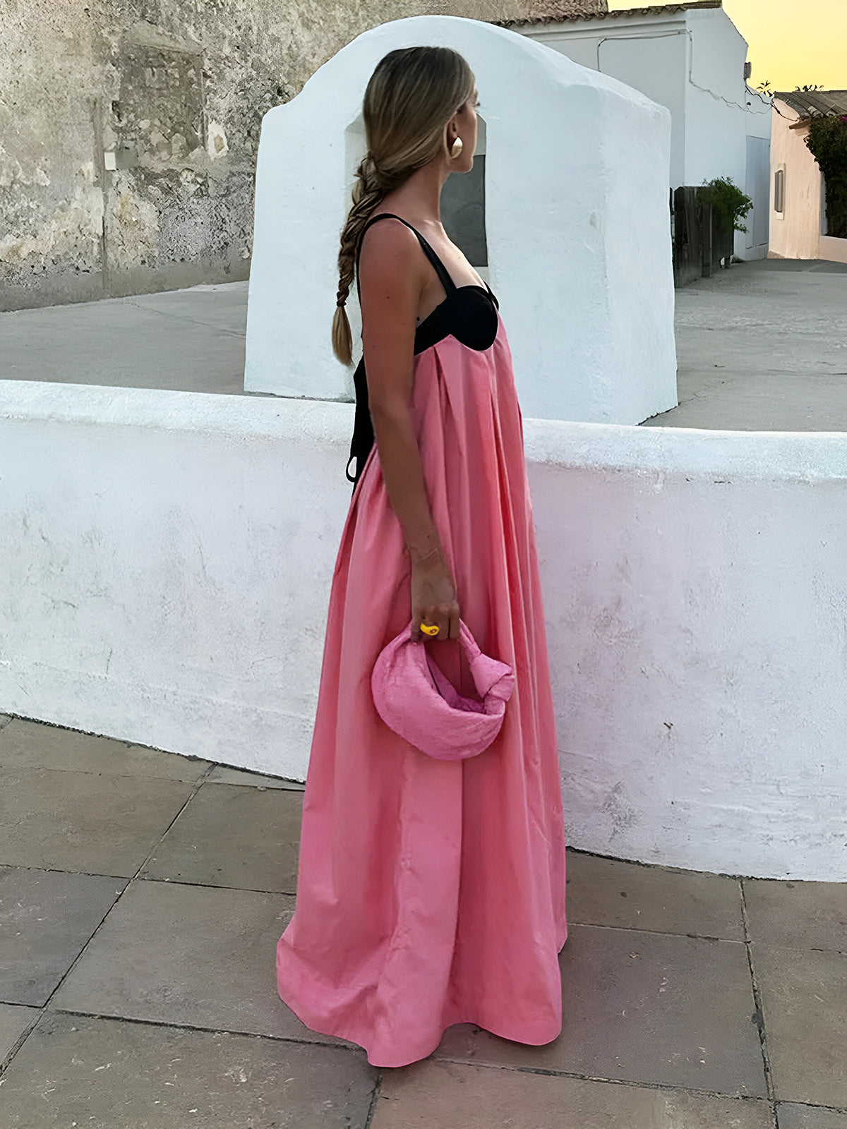 Bra-Splicing Halter Strap Long Dress-Massicos