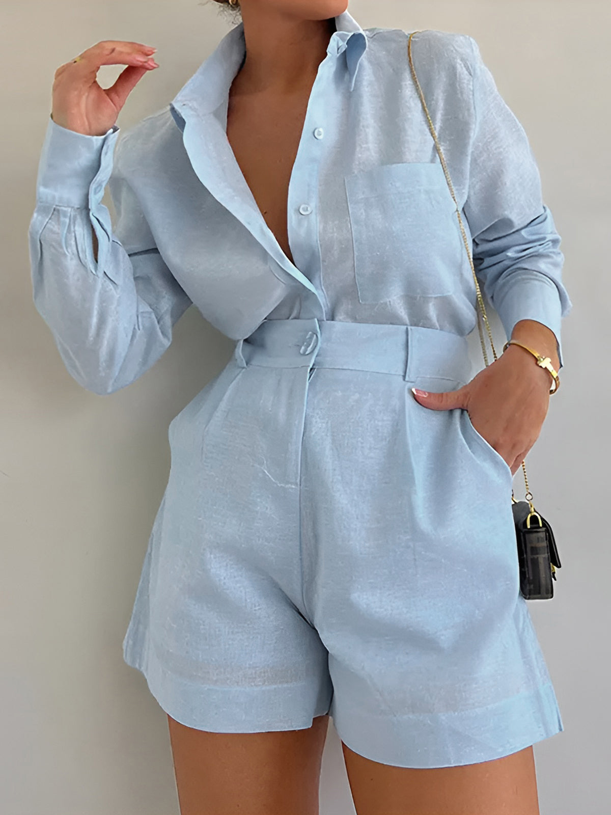 Long Sleeve Loose Shorts Set-Massicos