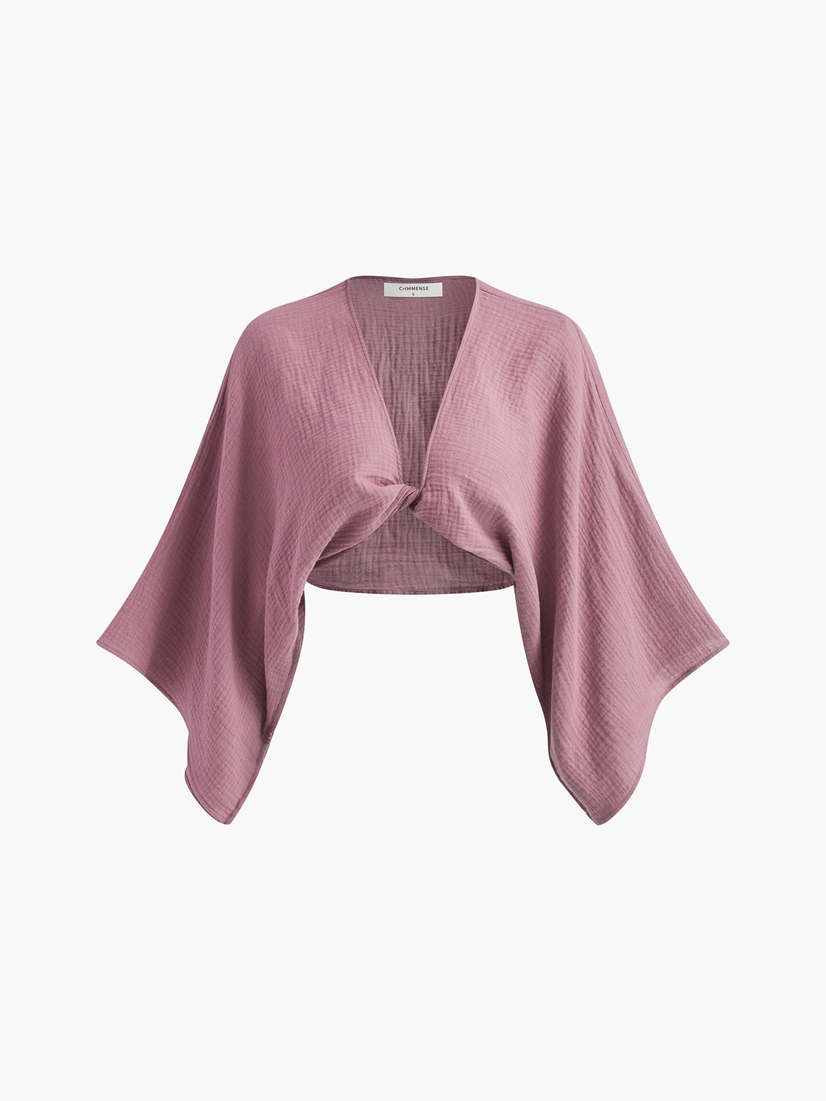 Tie-Front Long Sleeve Cropped Blouse-Massicos