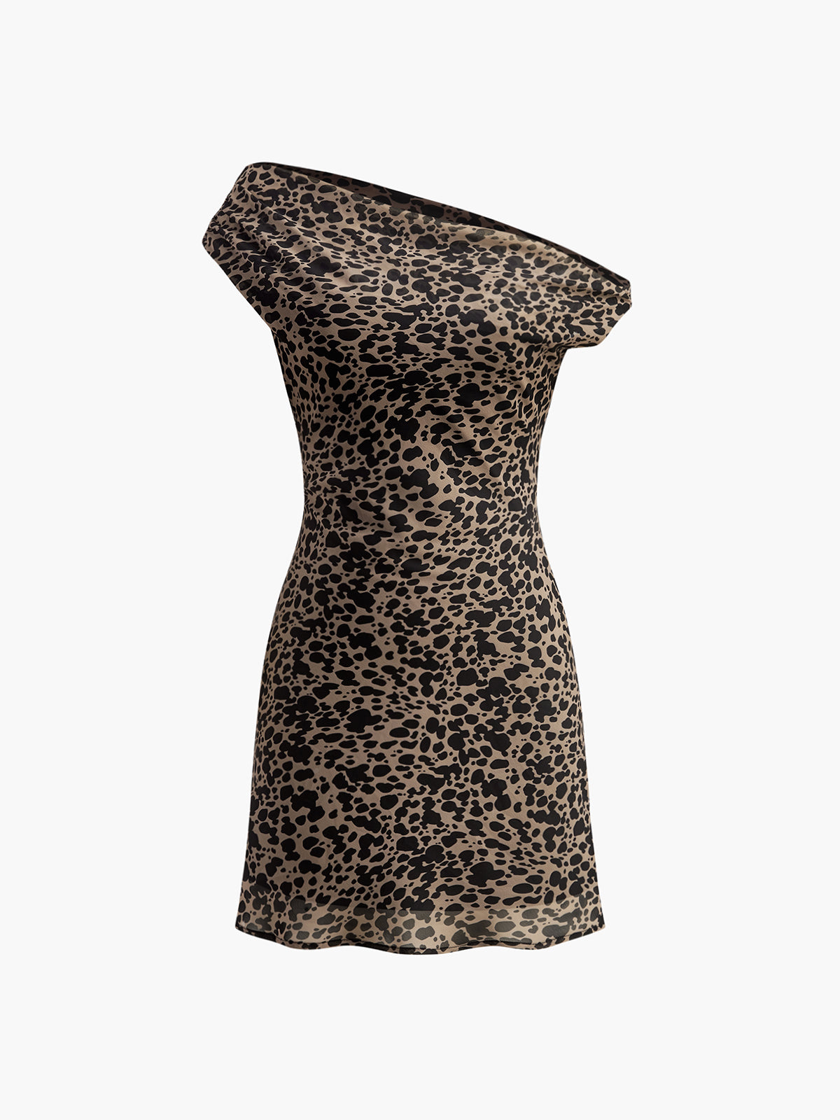 Asymmetric Collar Printed Short Dress-Massicos