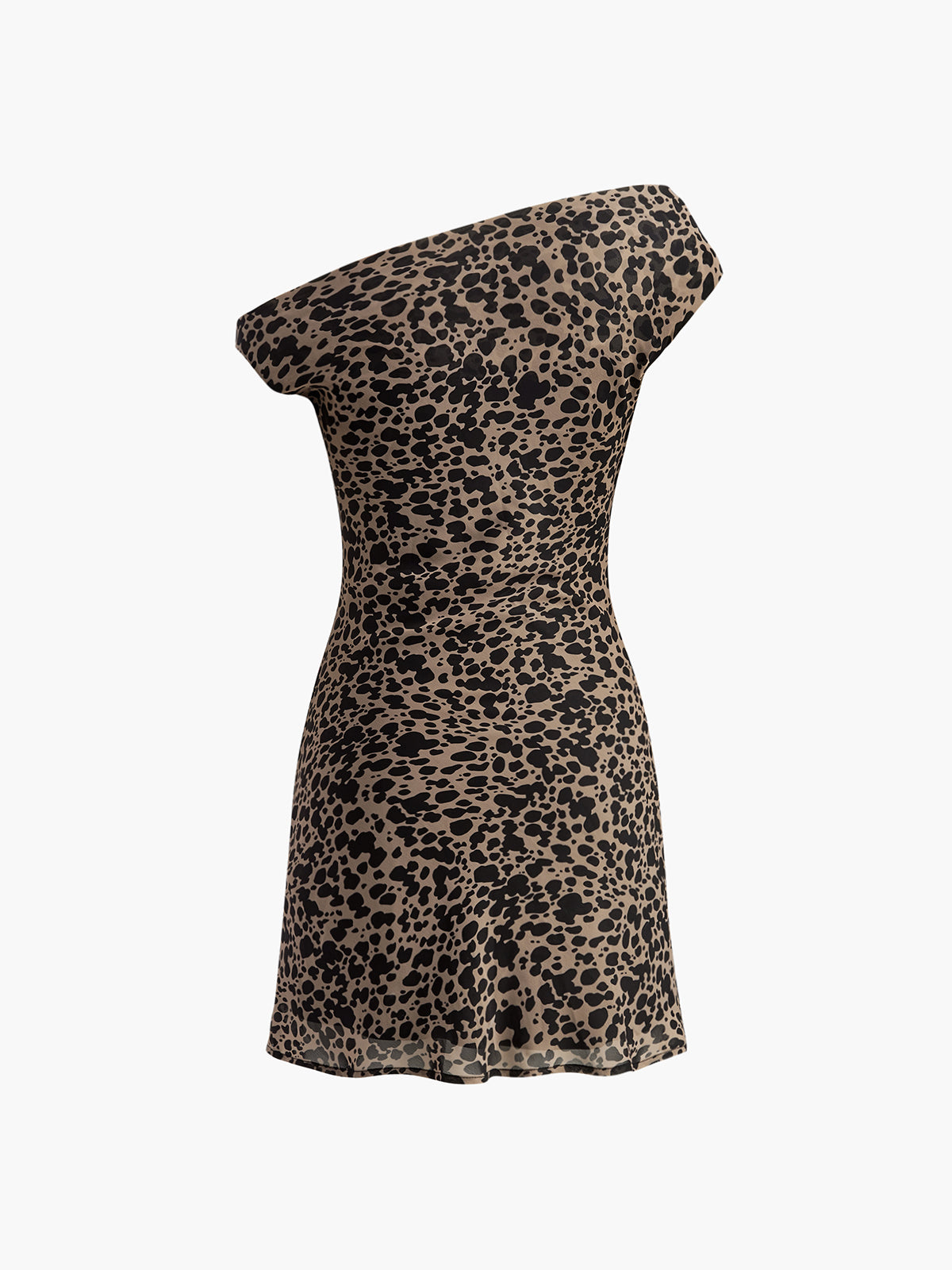 Asymmetric Collar Printed Short Dress-Massicos