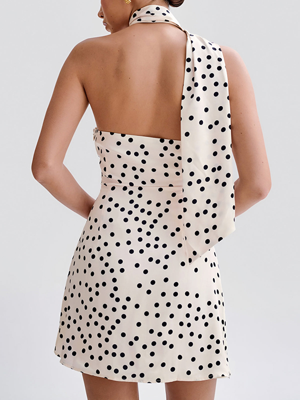 Satin Polka Dot Asymmetrical Dress-Massicos