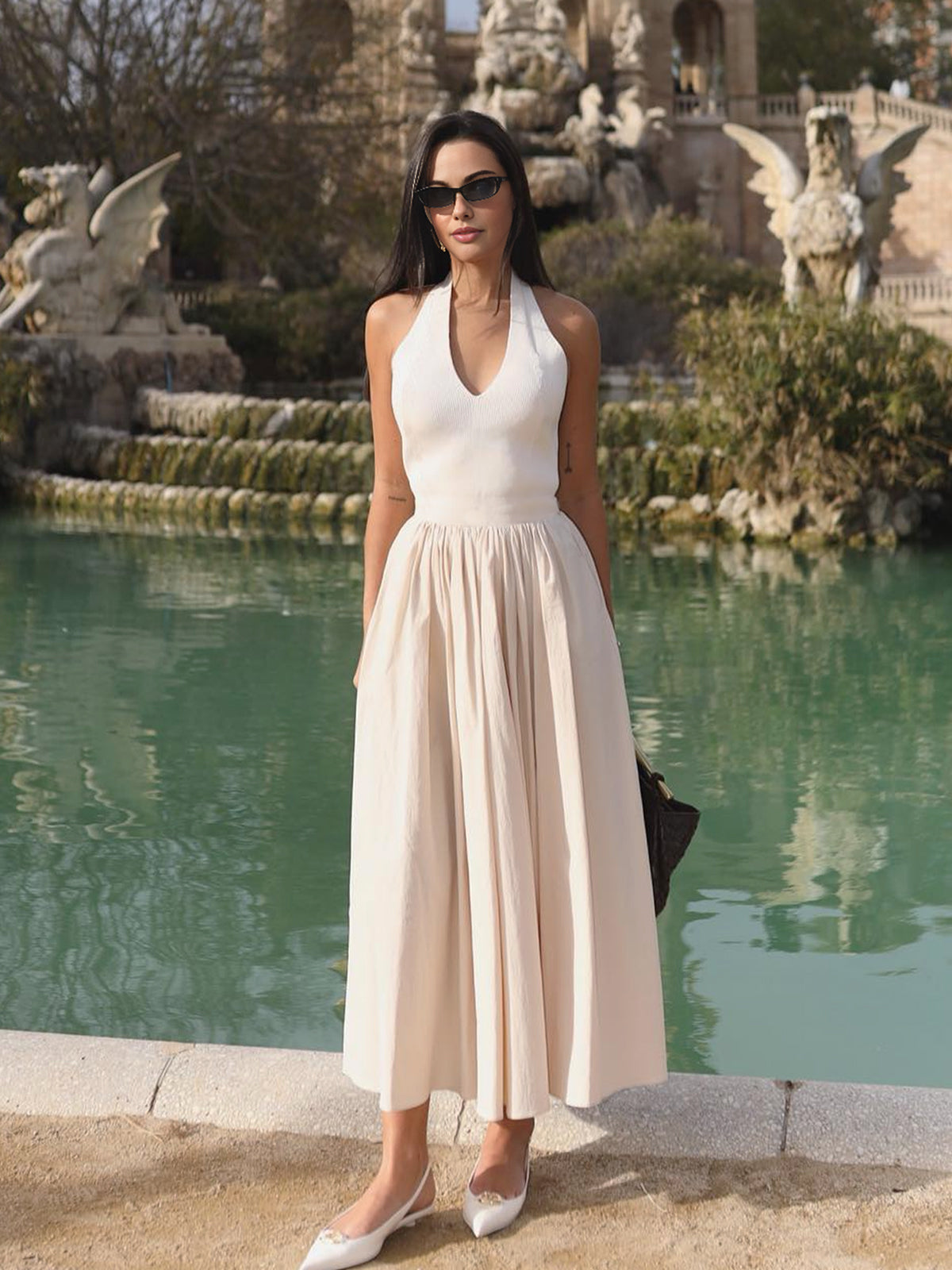 Halter Backless Pockets Dress-Massicos