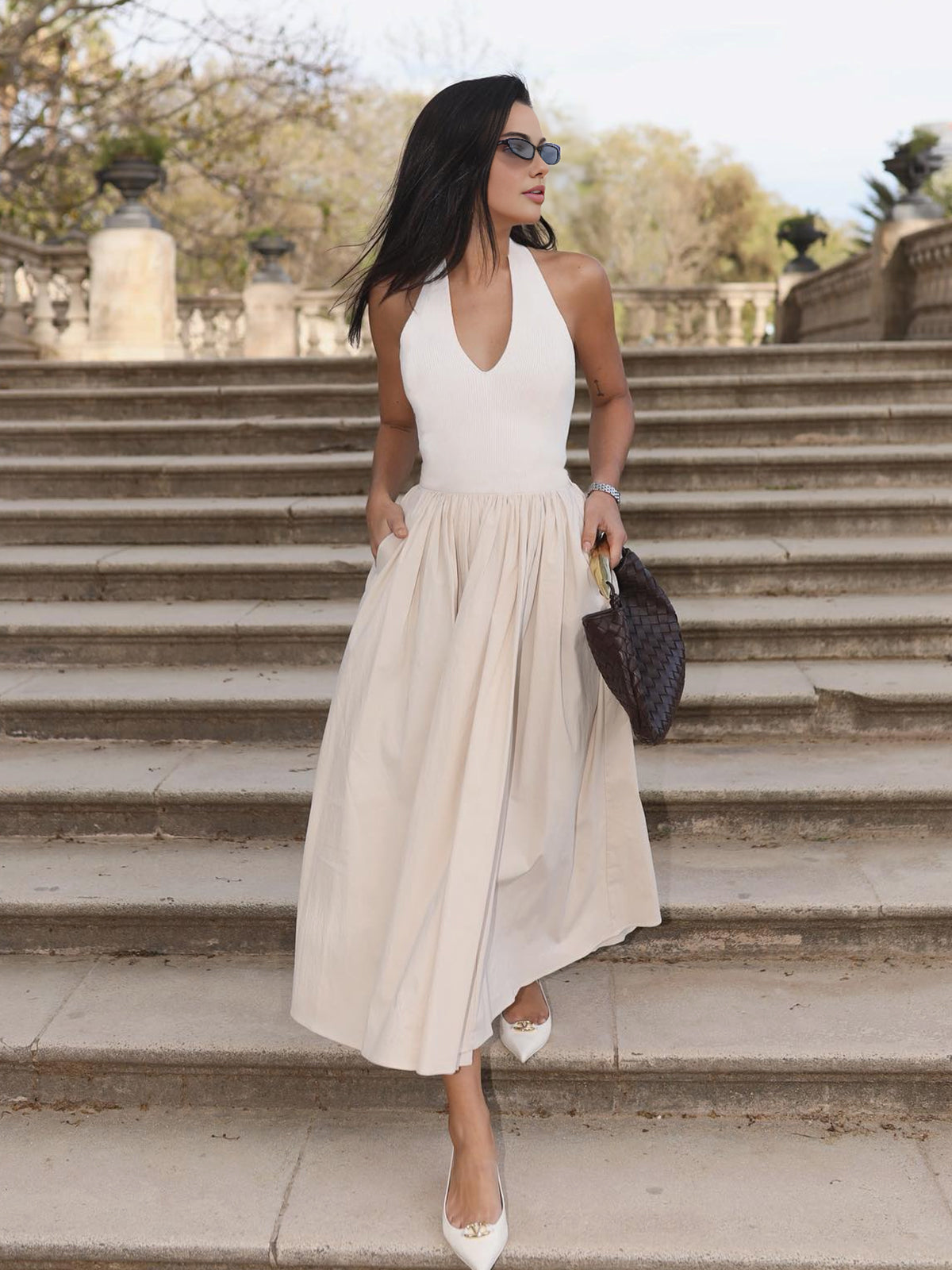 Halter Backless Pockets Dress-Massicos