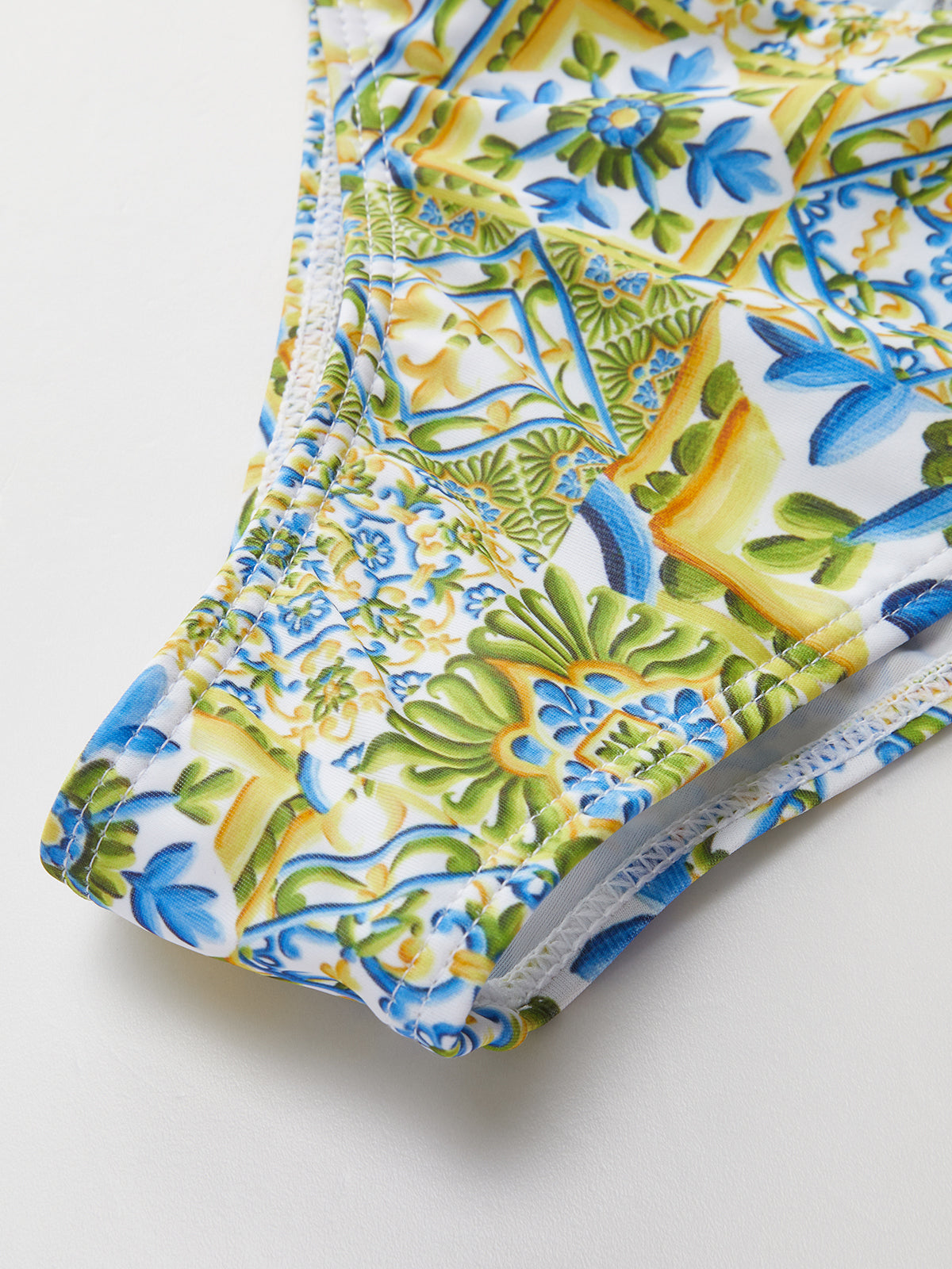 Strapless Print Knotted Bikini Set-Massicos