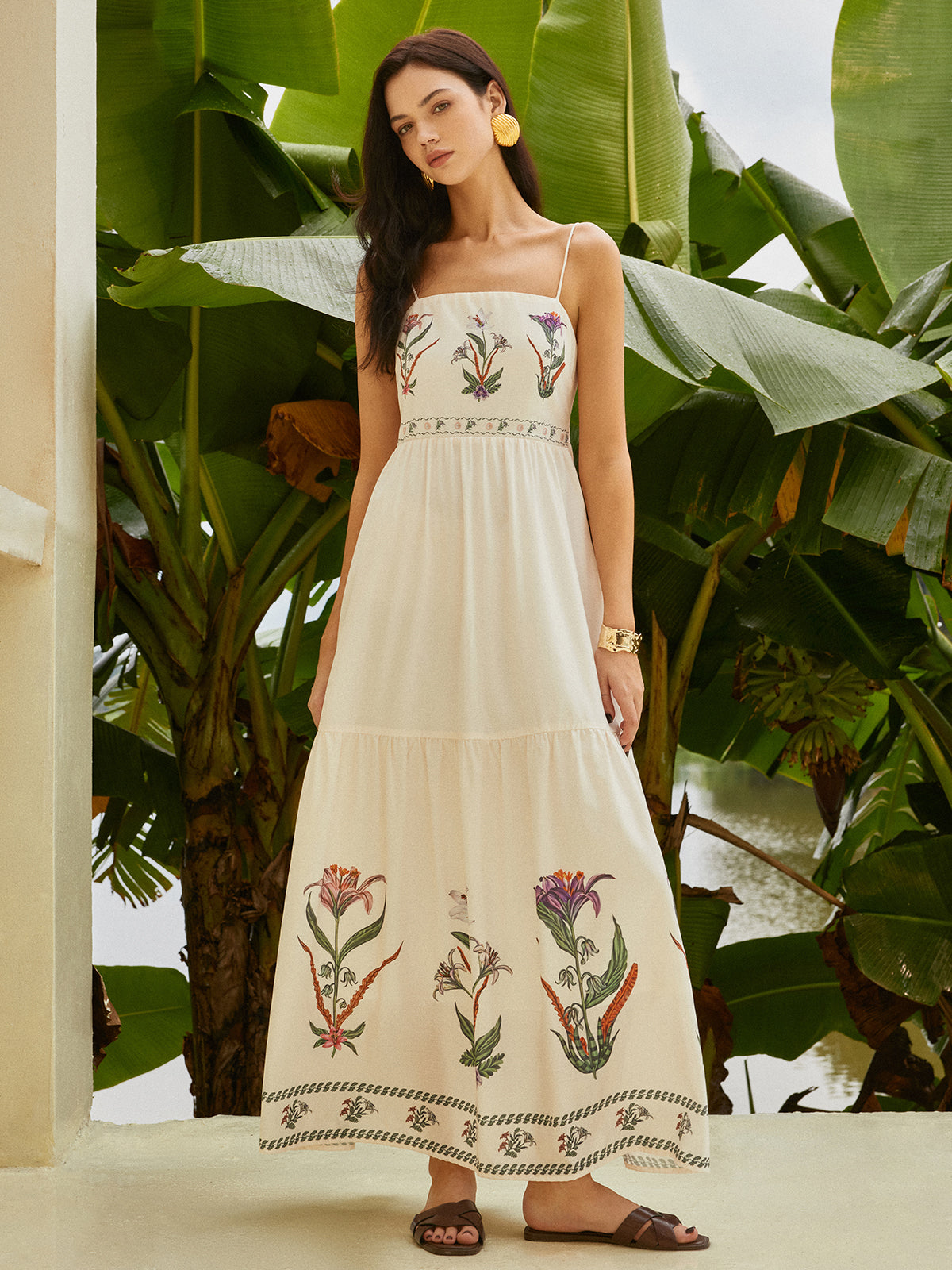 Backless Pleated Floral Dress-Massicos
