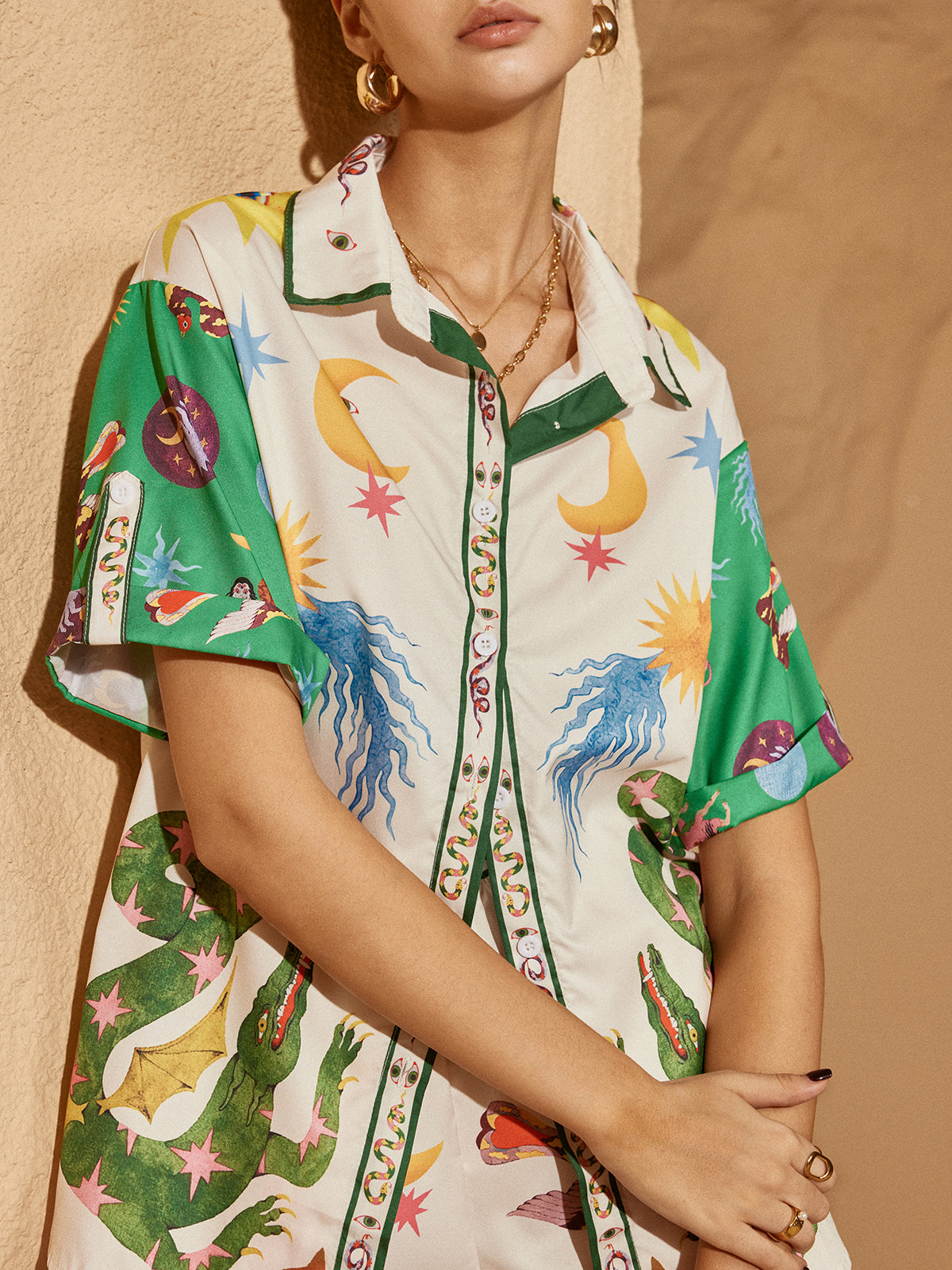 Print Lapel Shorts Set-Massicos
