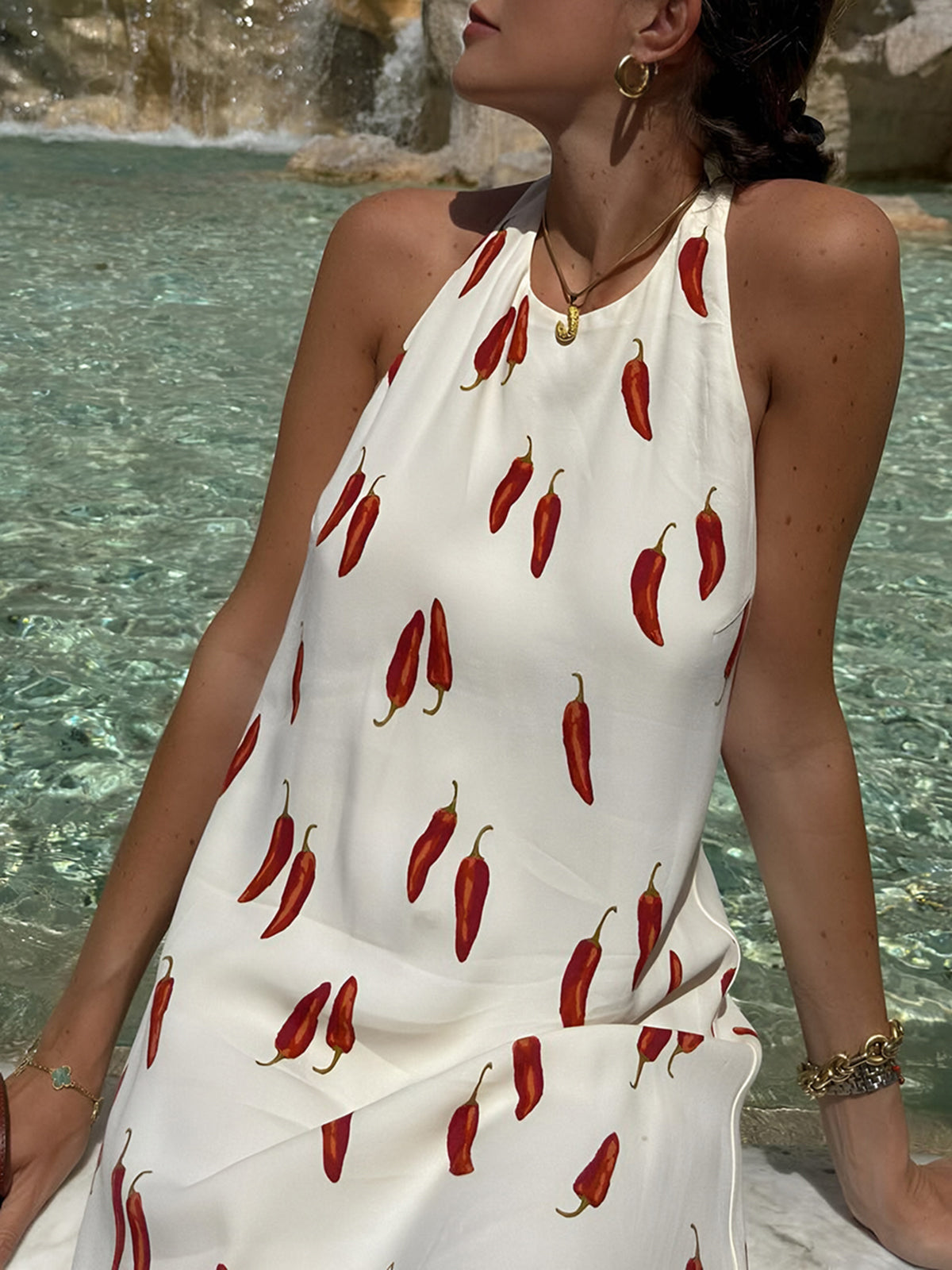 Printed Backless Short Dress-Massicos