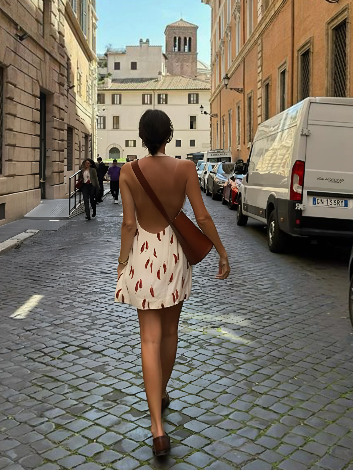 Printed Backless Short Dress-Massicos