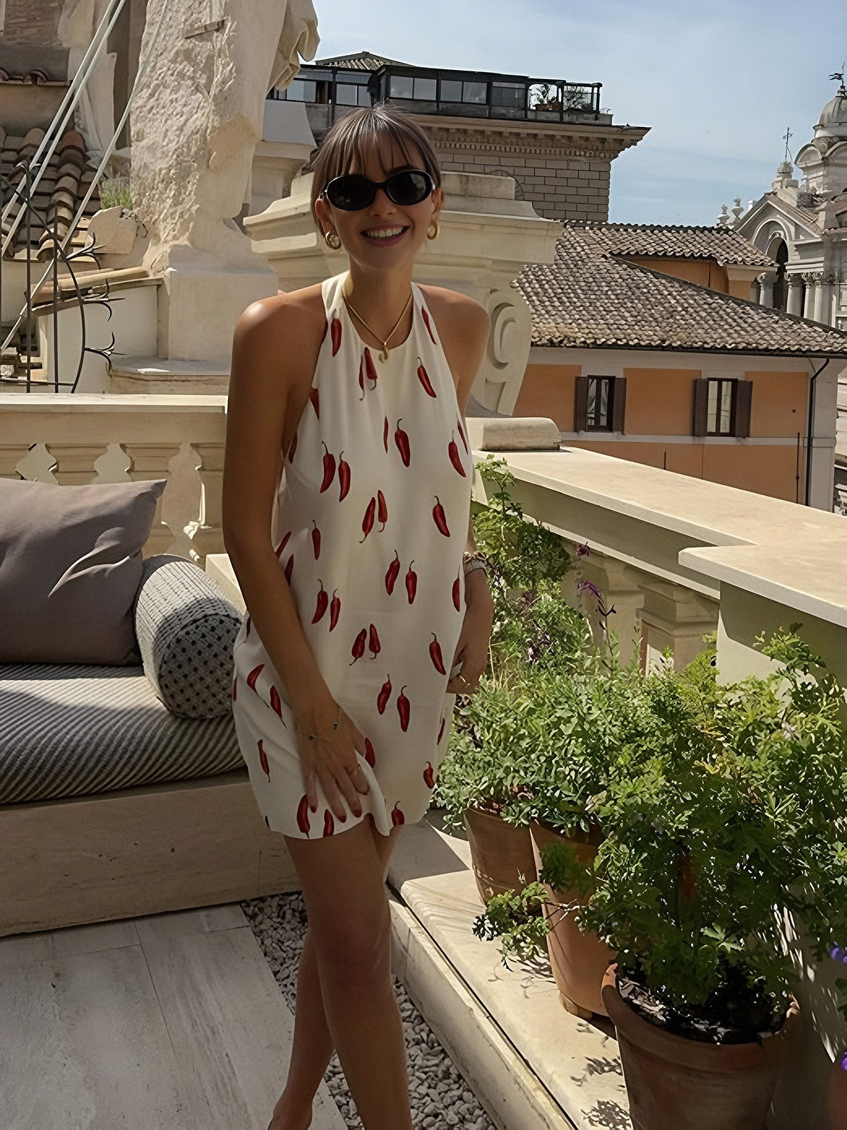 Printed Backless Short Dress-Massicos